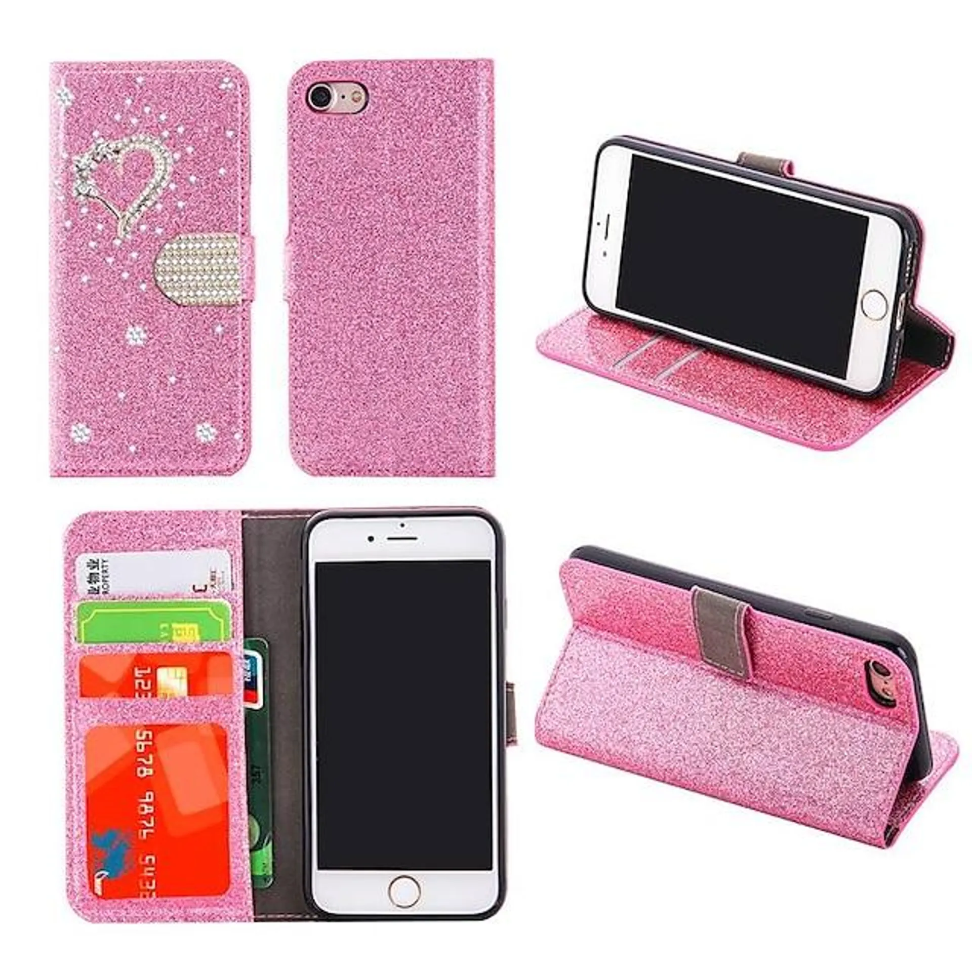 Phone Case For iPhone 15 Pro Max Plus iPhone 14 13 12 11 Pro Max Mini SE X XR XS Max 8 7 Plus Wallet Case Flip Cover with Stand Holder Bling Glitter Shiny Rhinestone PU Leather