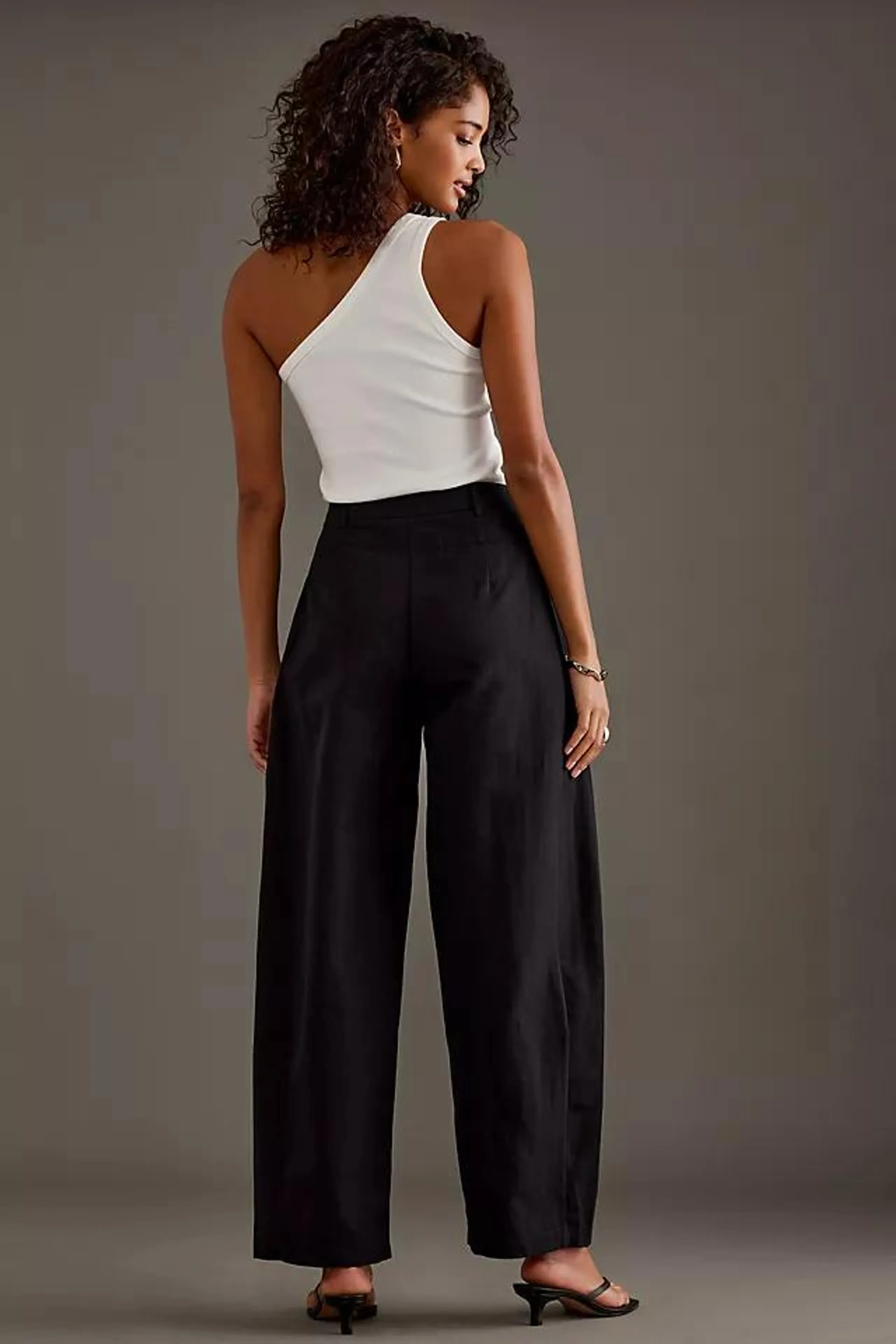 Linen-Blend Barrel Trousers