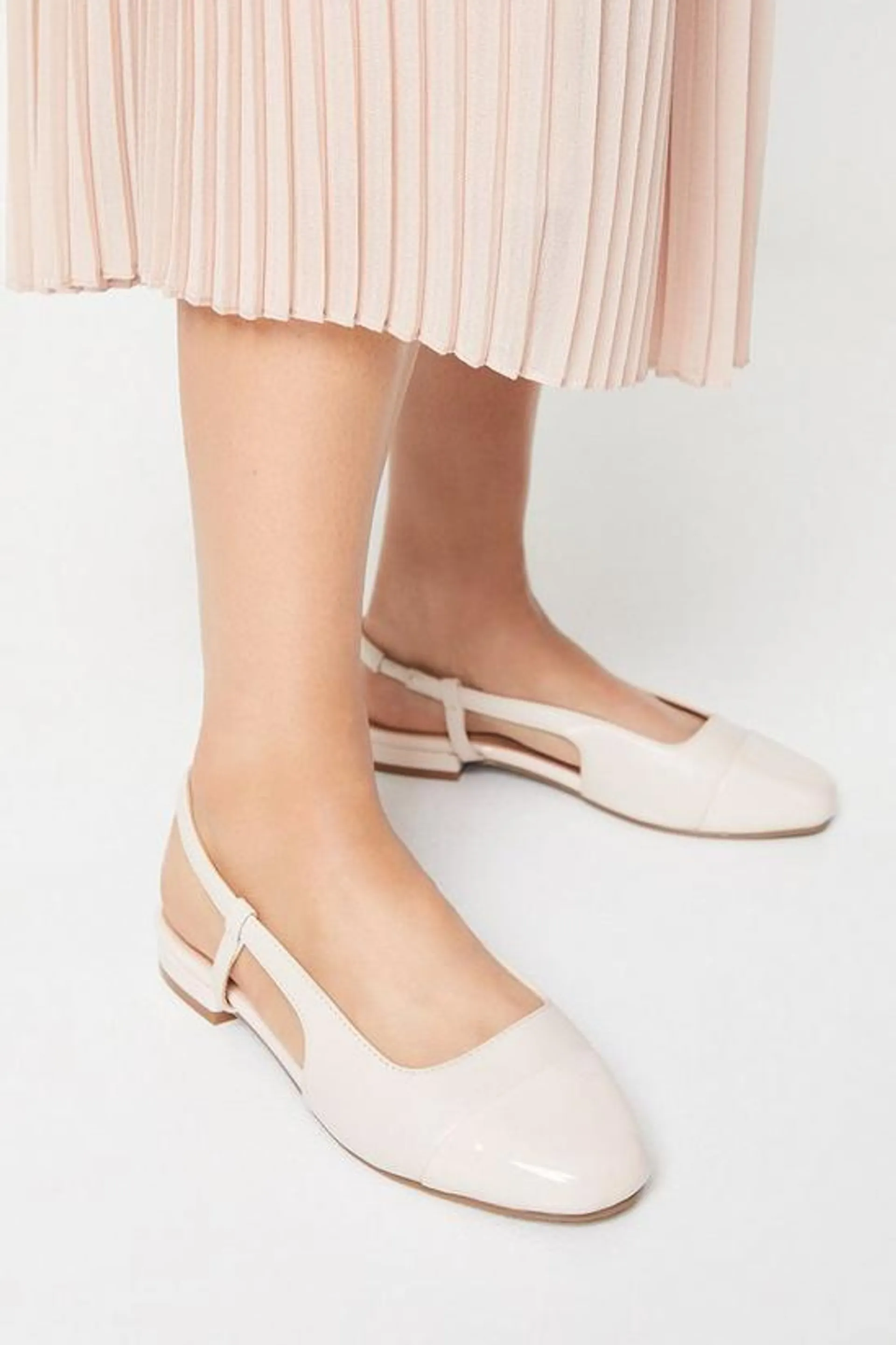 Wide Fit Penelope Slingback Toe Cap Detail Flat Pumps