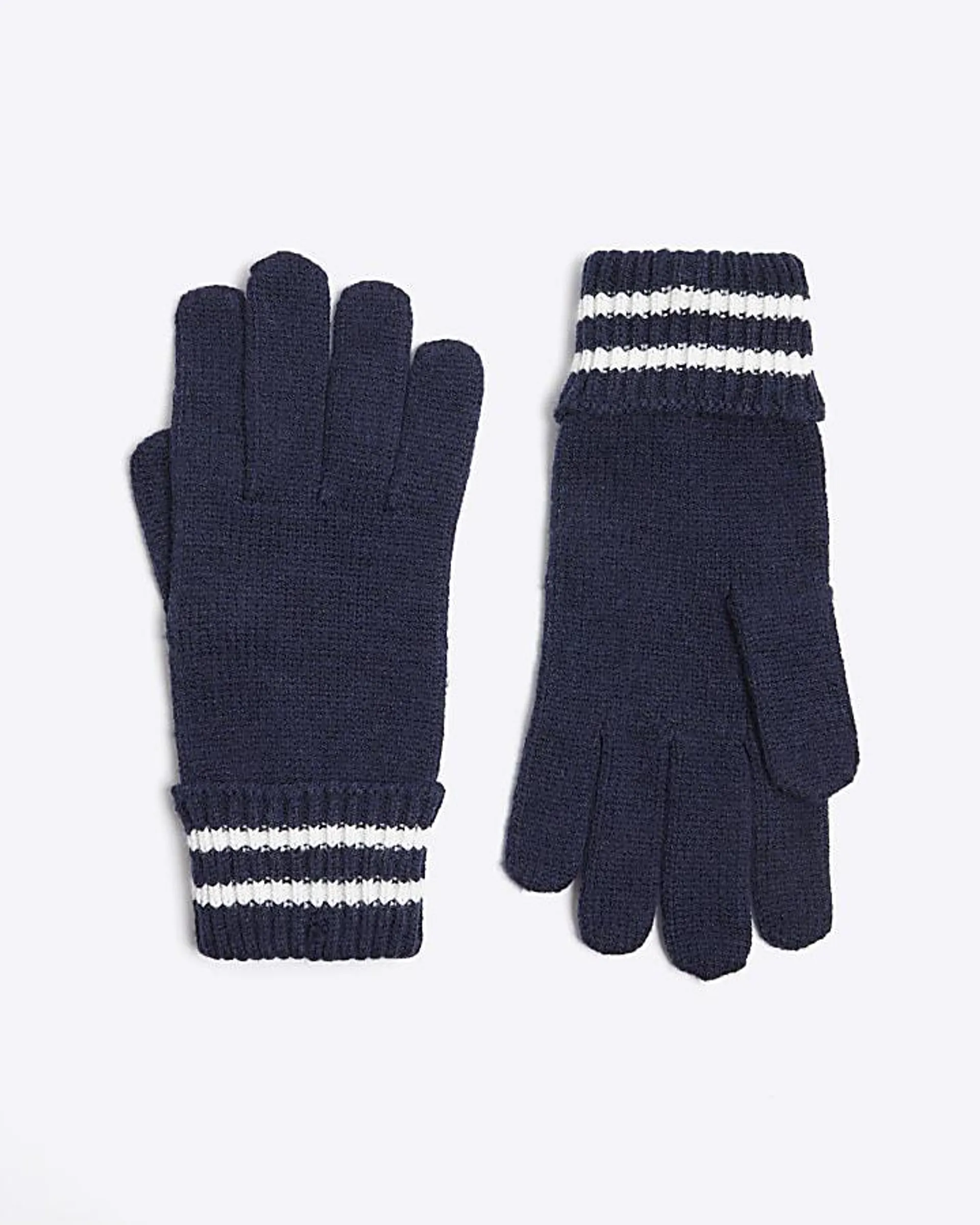 Boys navy stripe gloves