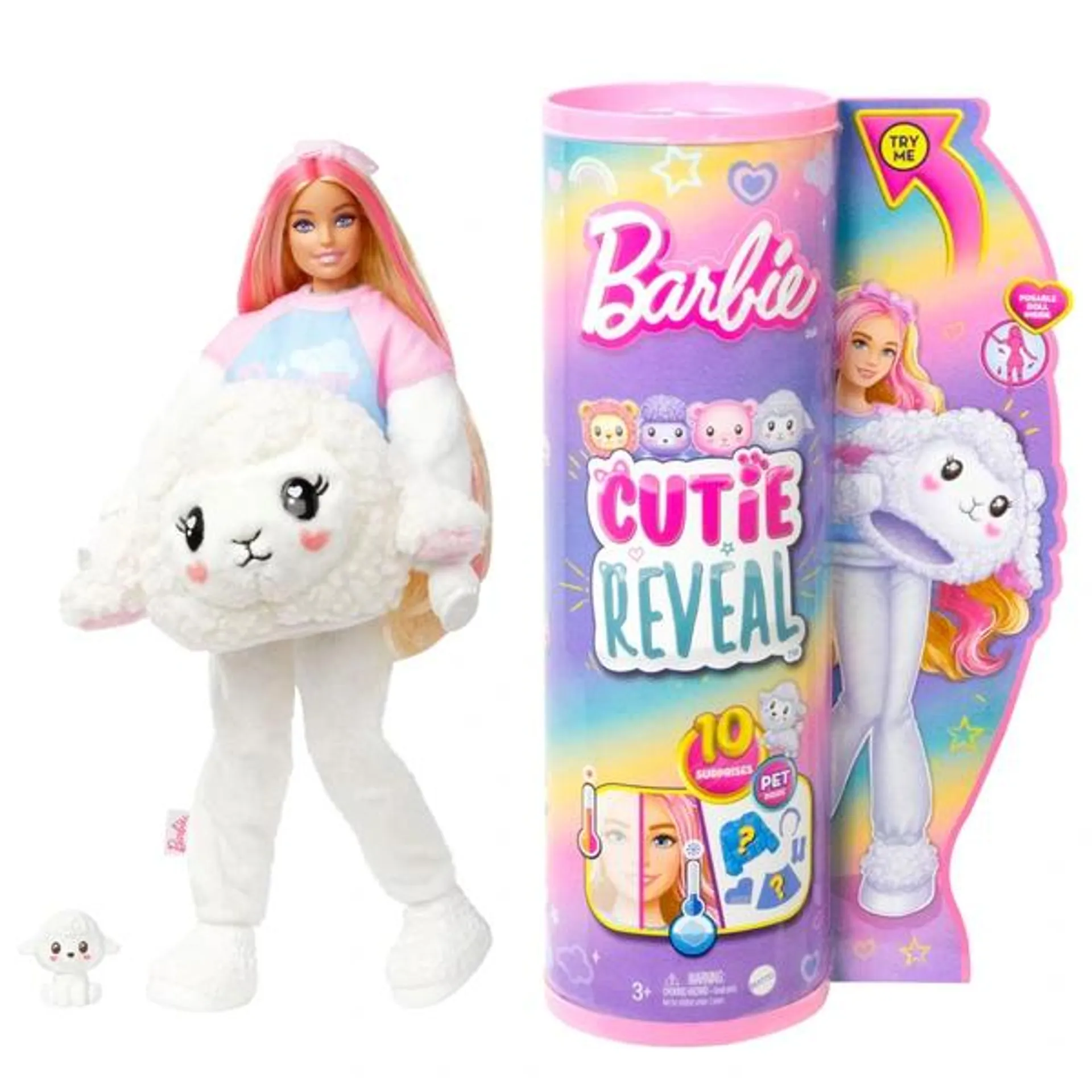 Barbie Cutie Reveal Cozy Cute Tees Doll with Lamb Plush Costume and 10 Surprises