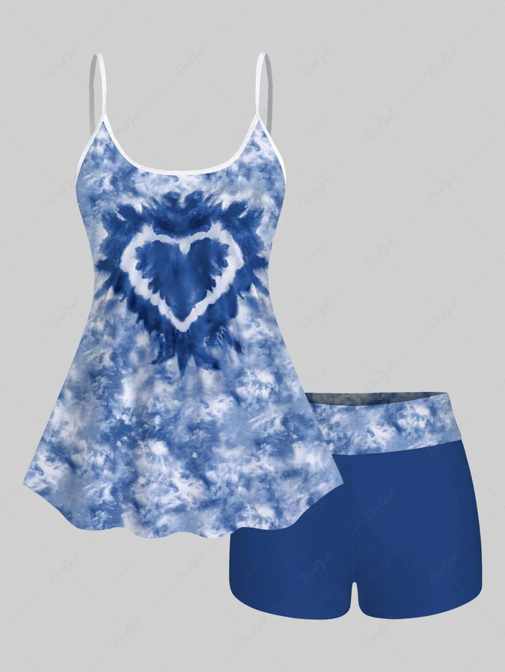 Tie Dye Heart Print Boyshort Tankini Set - 5x