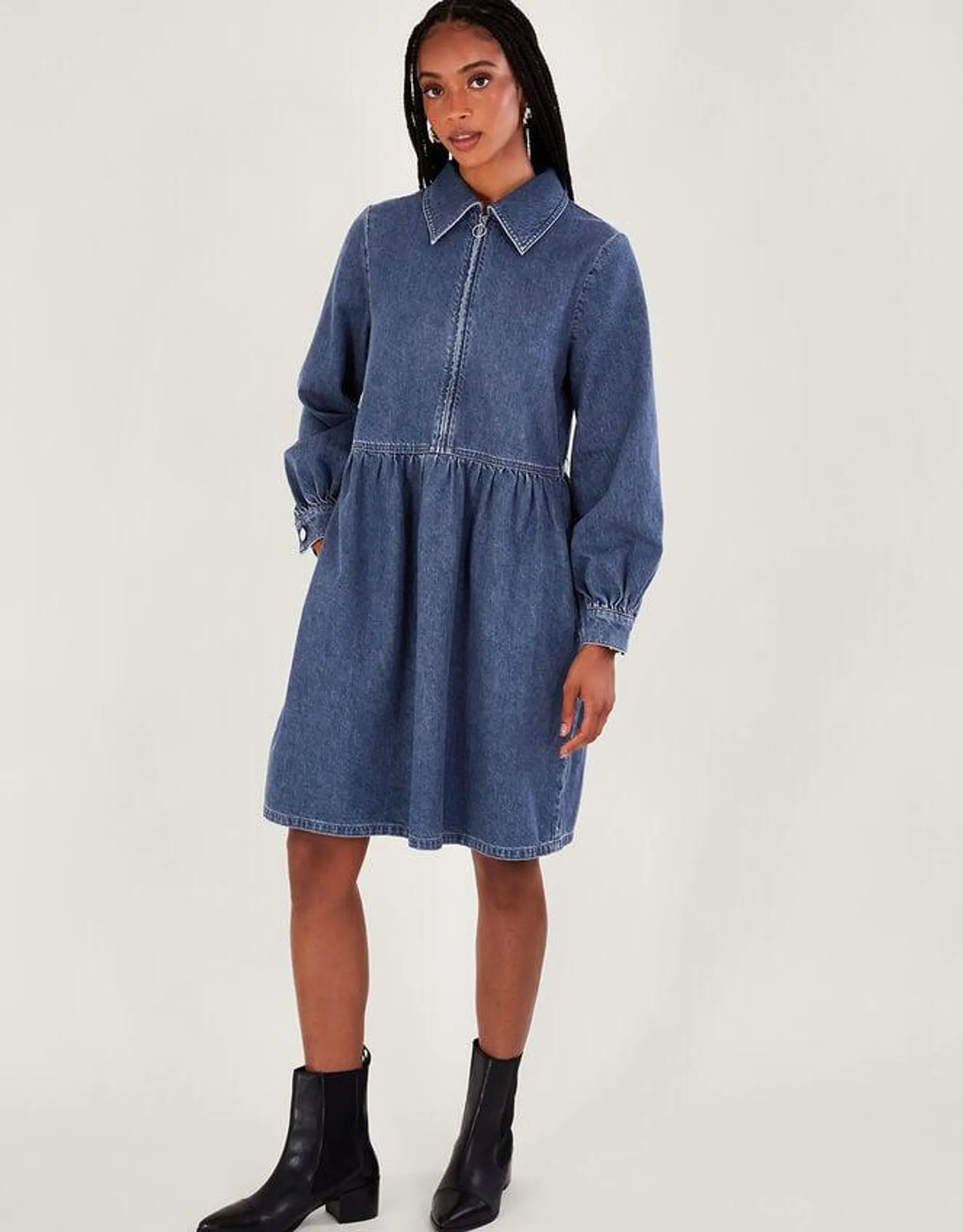 Alana Shirt Zip Denim Dress Blue