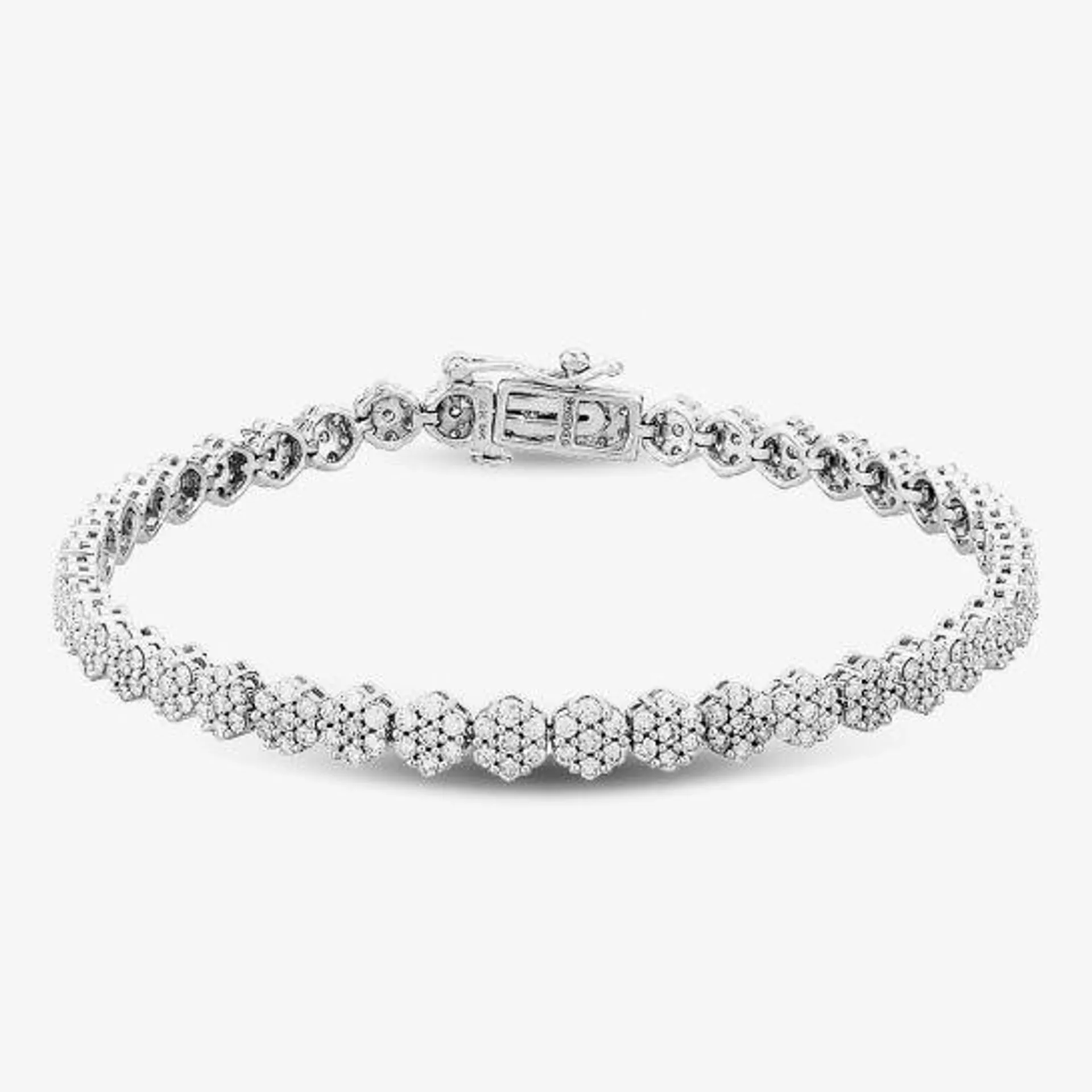 9ct White Gold 3.00ct Diamond Flower Cluster Tennis Bracelet THB23595-300