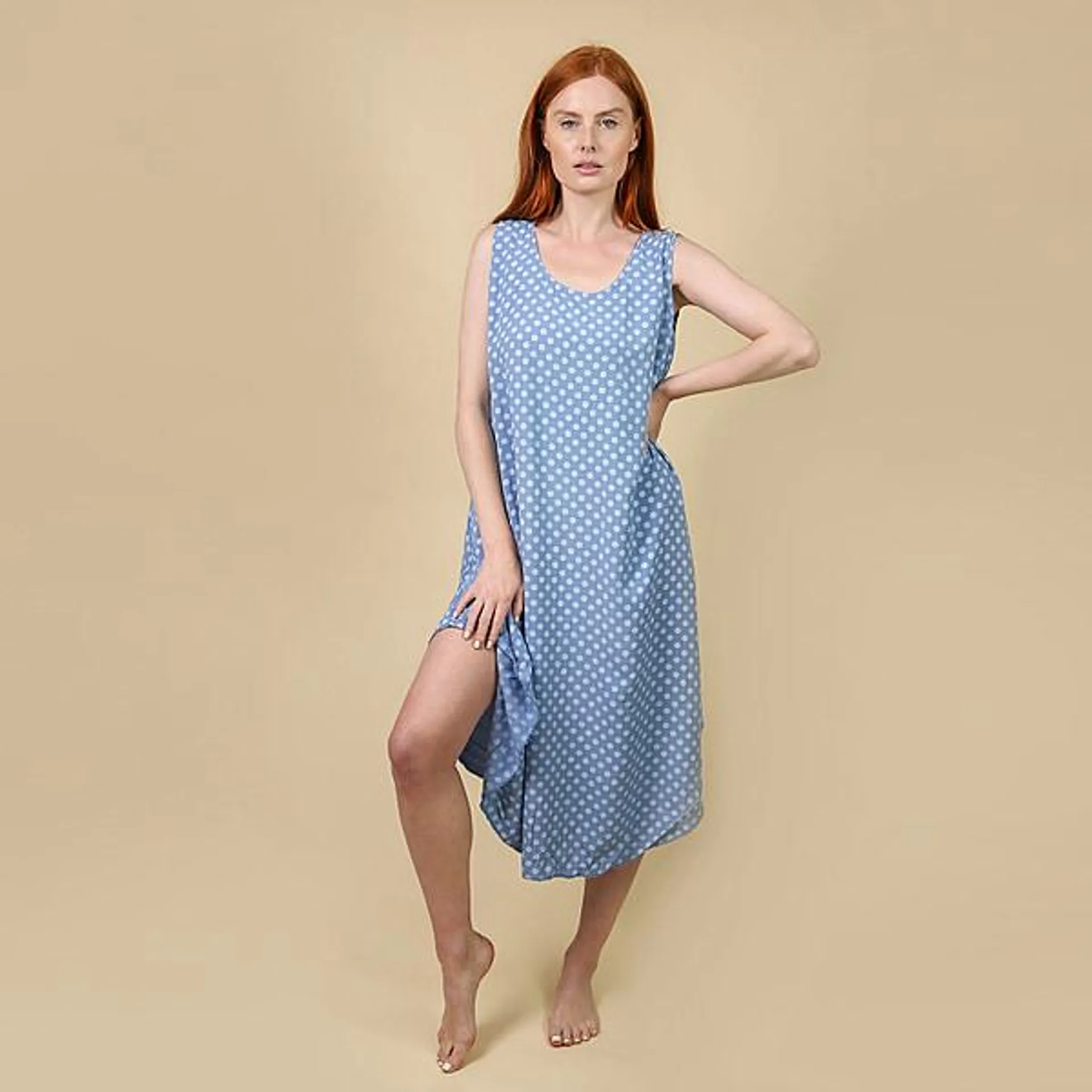 Nova Of London Polka Dot Asymmetric Hem Dress - Denim and White