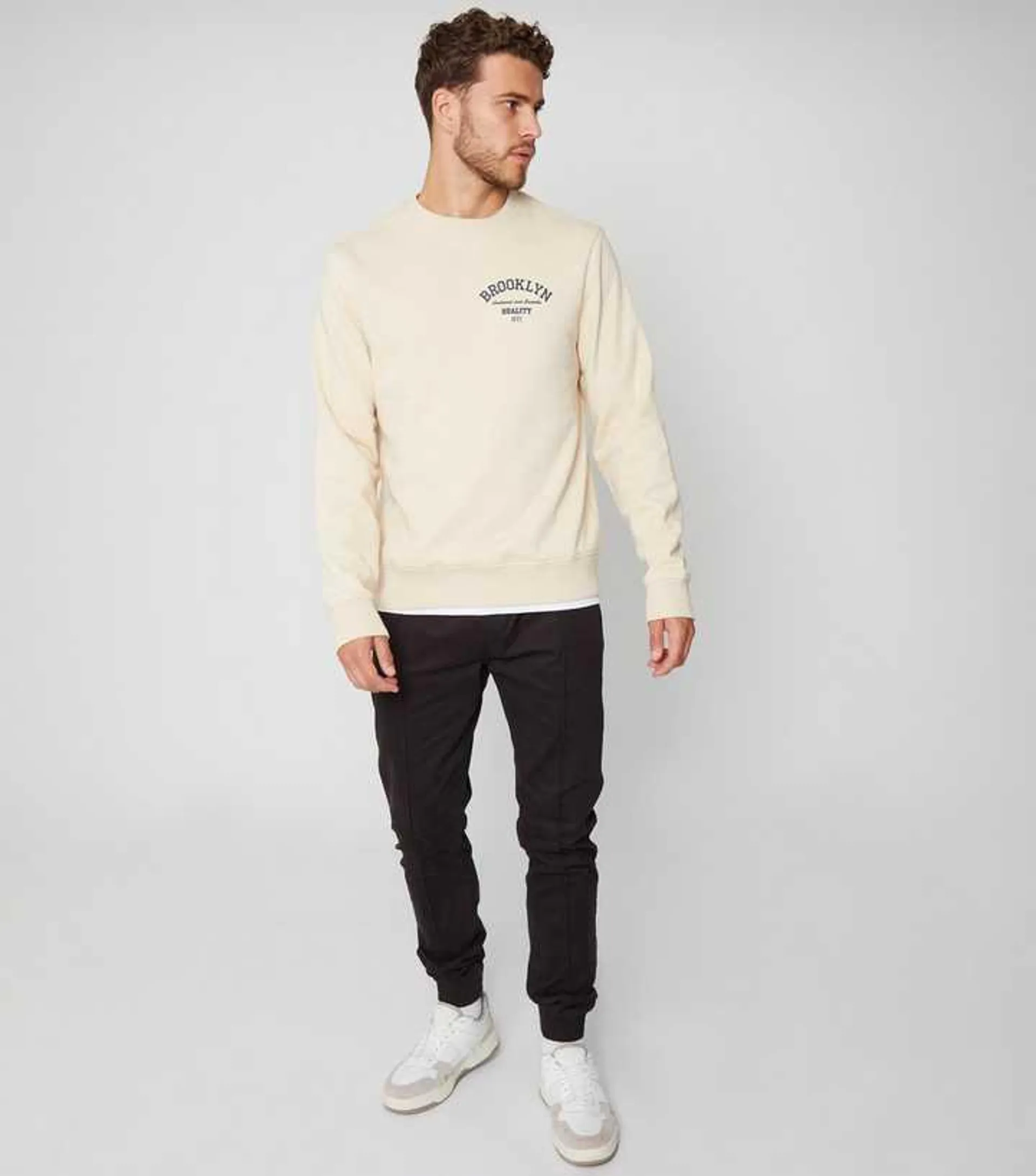 Threadbare Cream Brooklyn Logo Crew Neck Sweatshirt