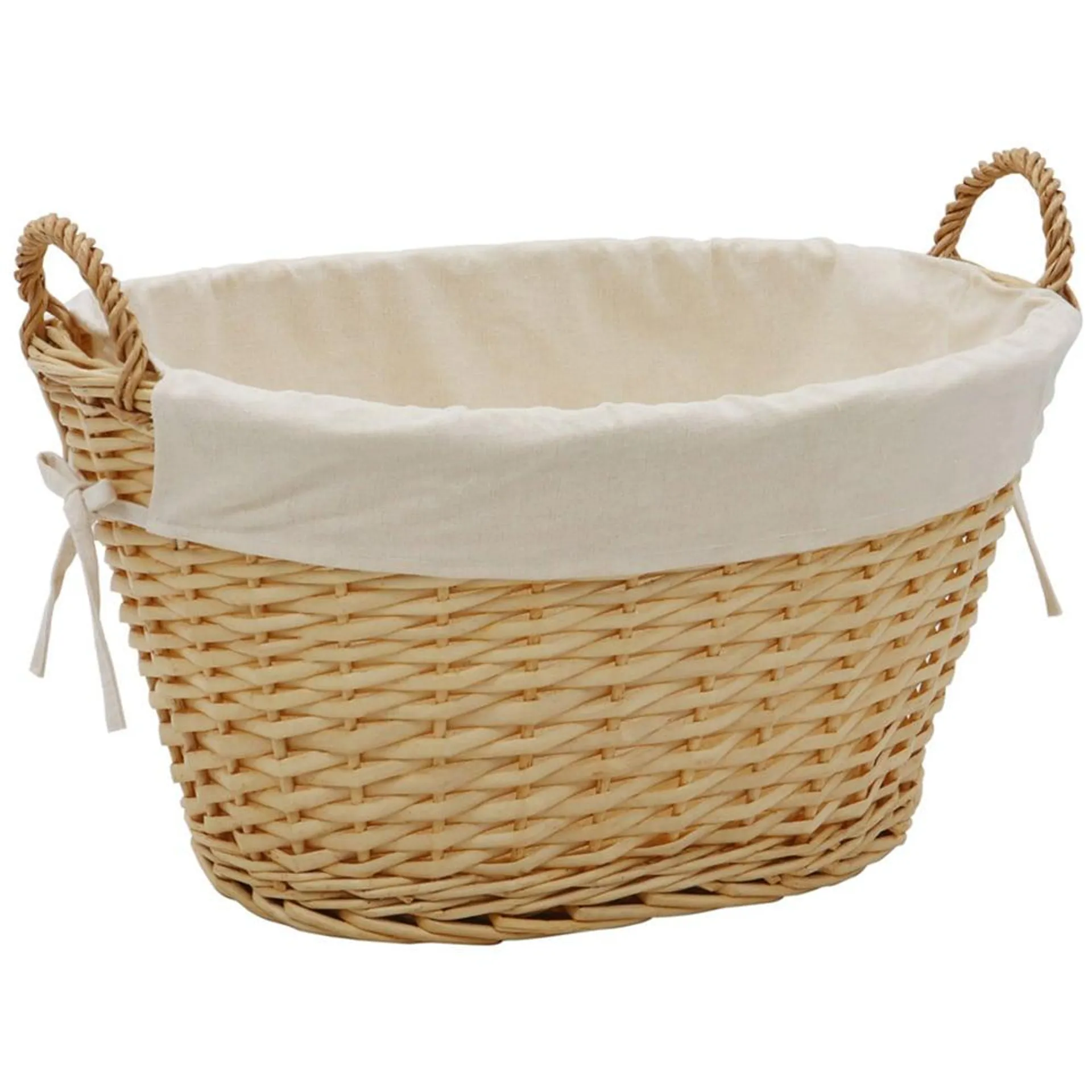 JVL Acacia Honey Oval Willow Storage Basket with Lining 77L