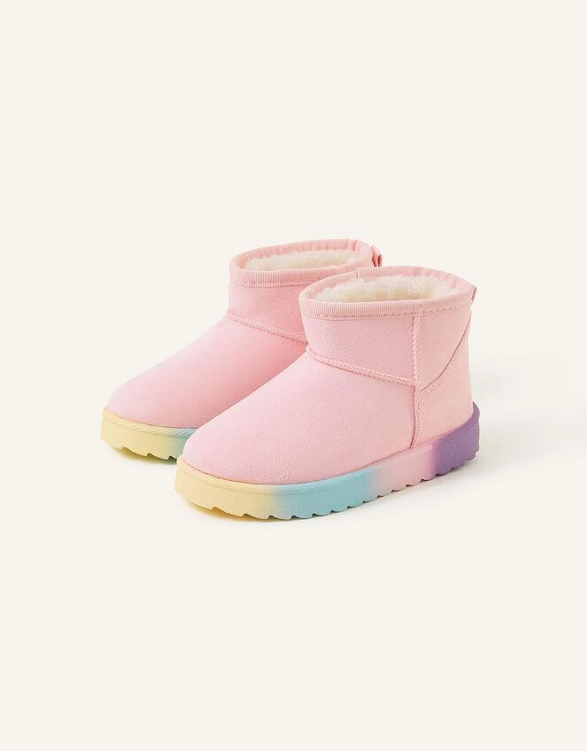 Rainbow Sole Faux Suede Boots Pink