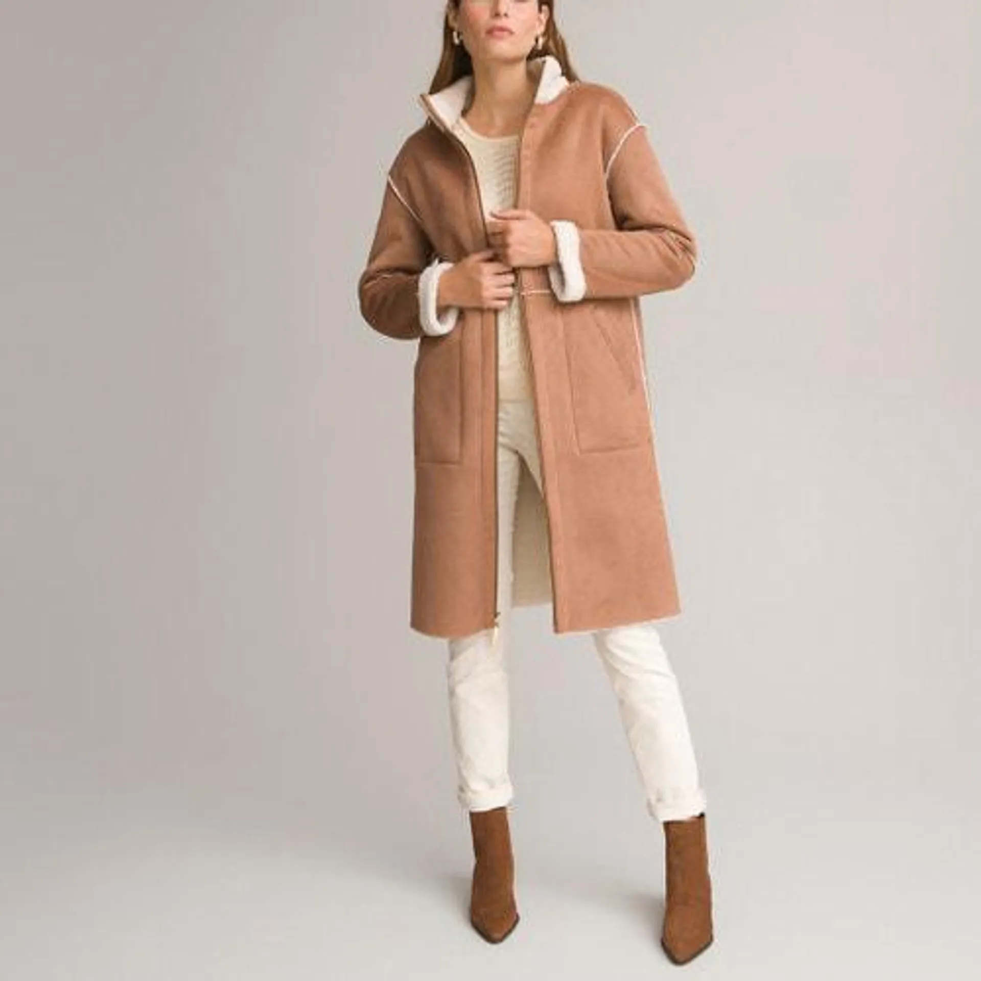 Reversible Mid-Length Coat with Zip Fastening