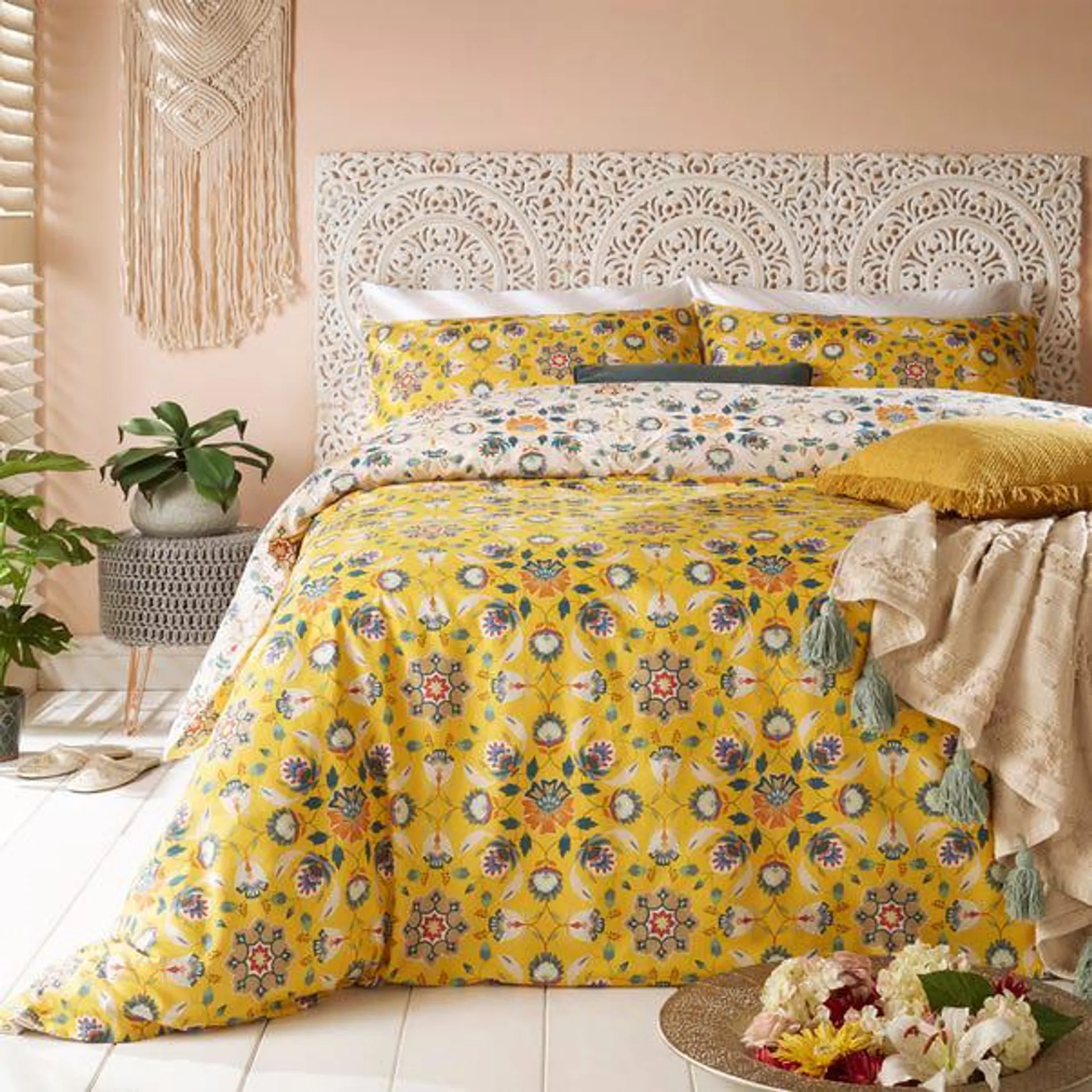 furn. Folk Flora Ochre Reversible Duvet Cover and Pillowcase Set