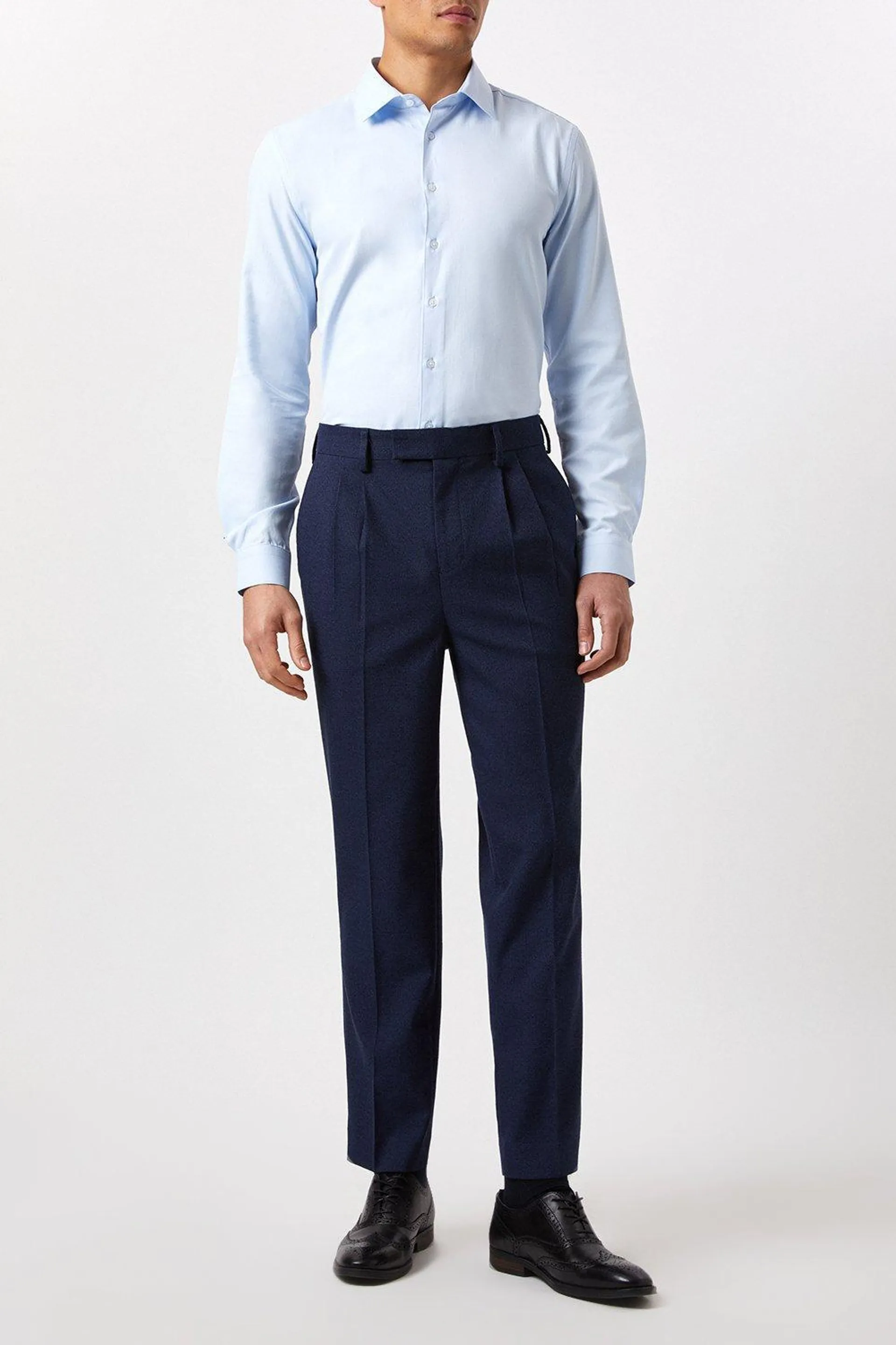 Tailored Fit Blue Herringbone Texture Smart Shirt