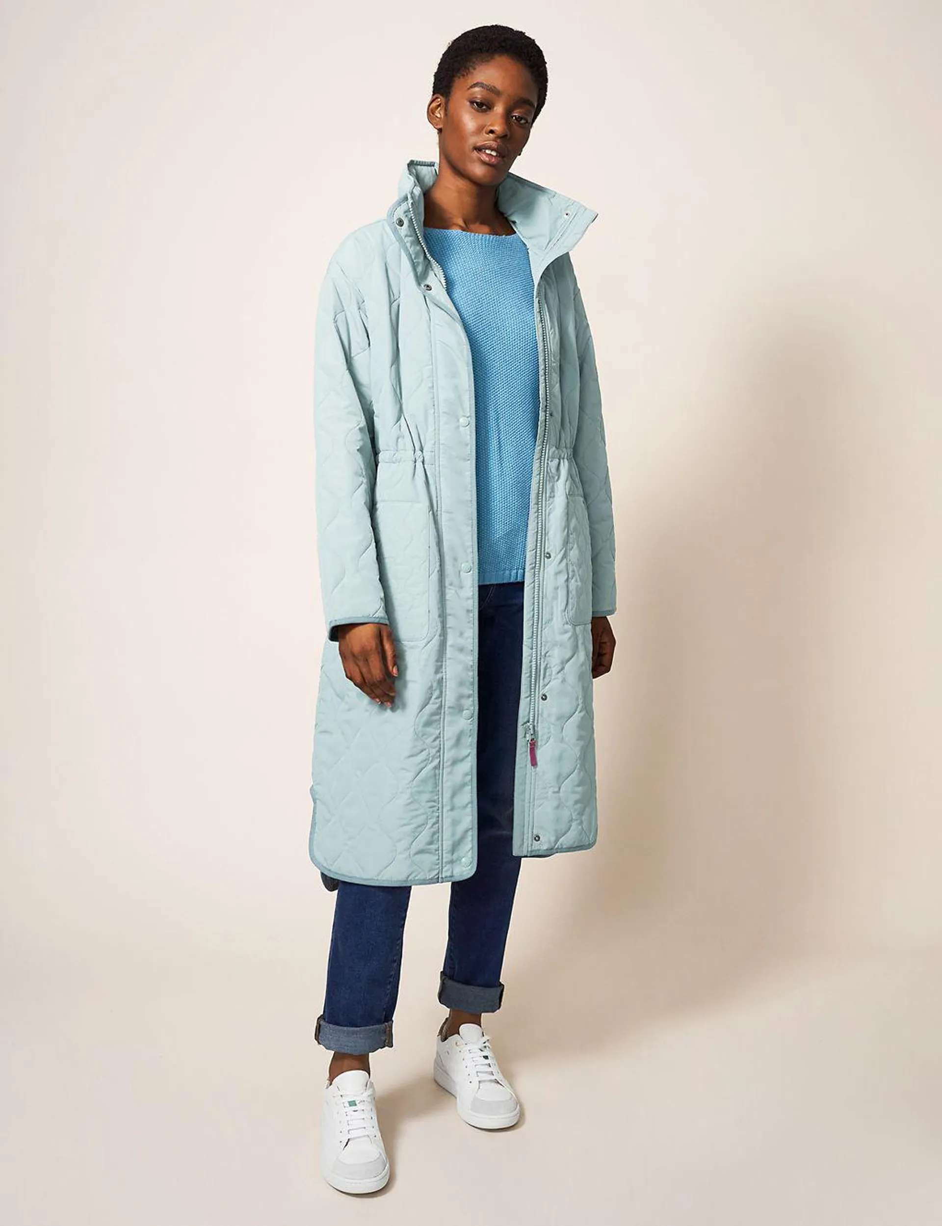 Quilted Funnel Neck Overcoat