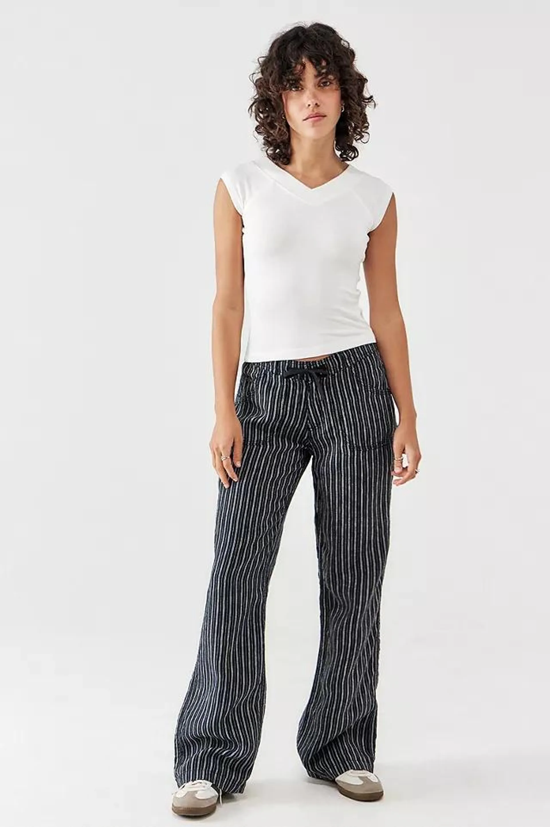 BDG Black Pinstripe Five-Pocket Linen Pants