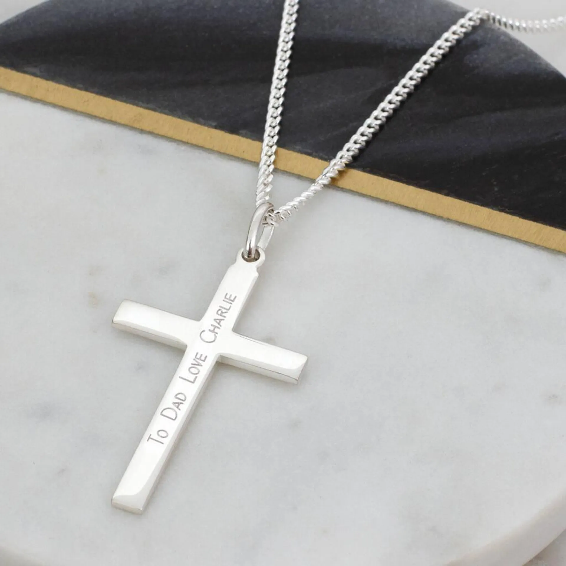 Personalised Sterling Silver Cross And Curb Chain