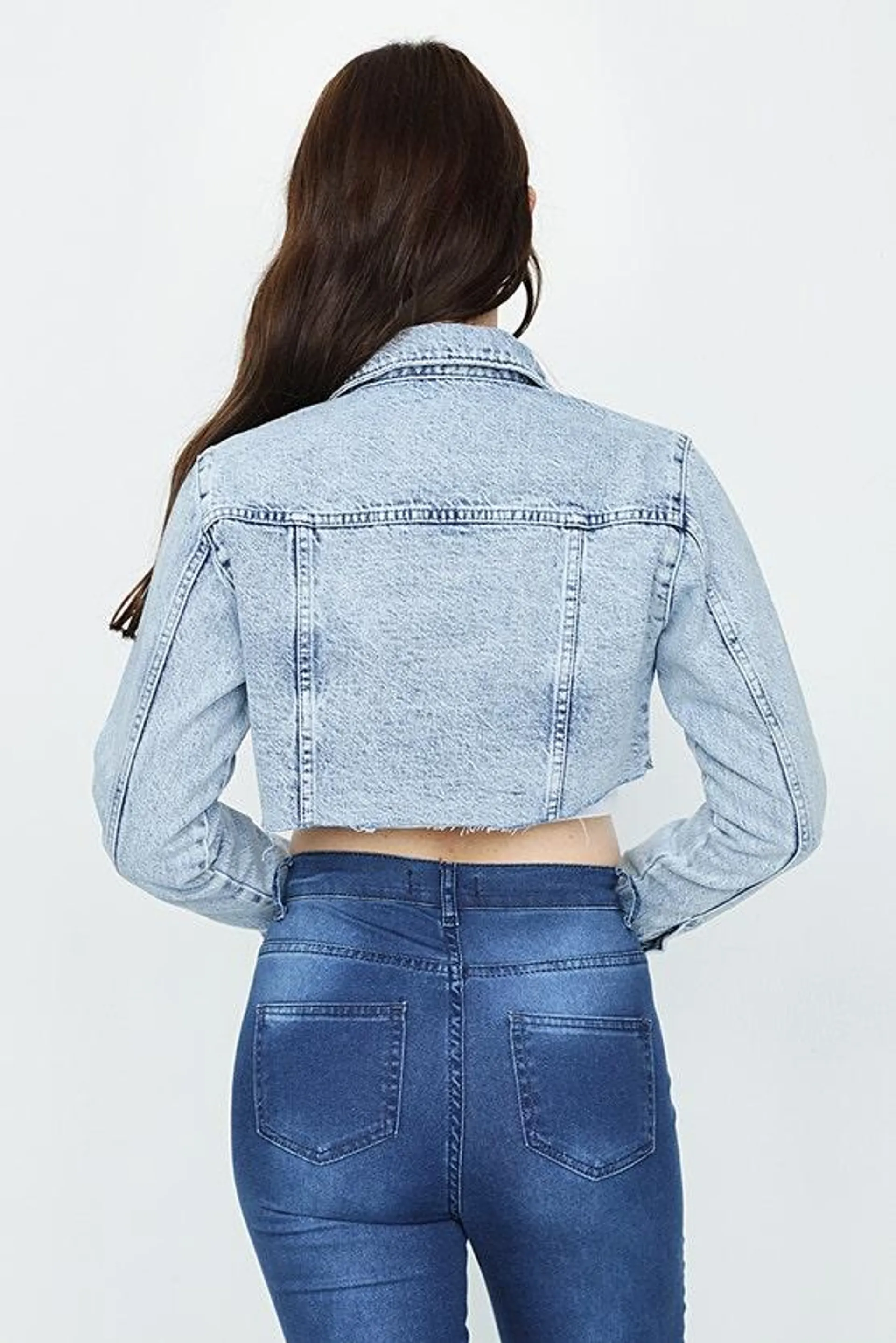 BLUE ACID CROPPED DENIM JACKET