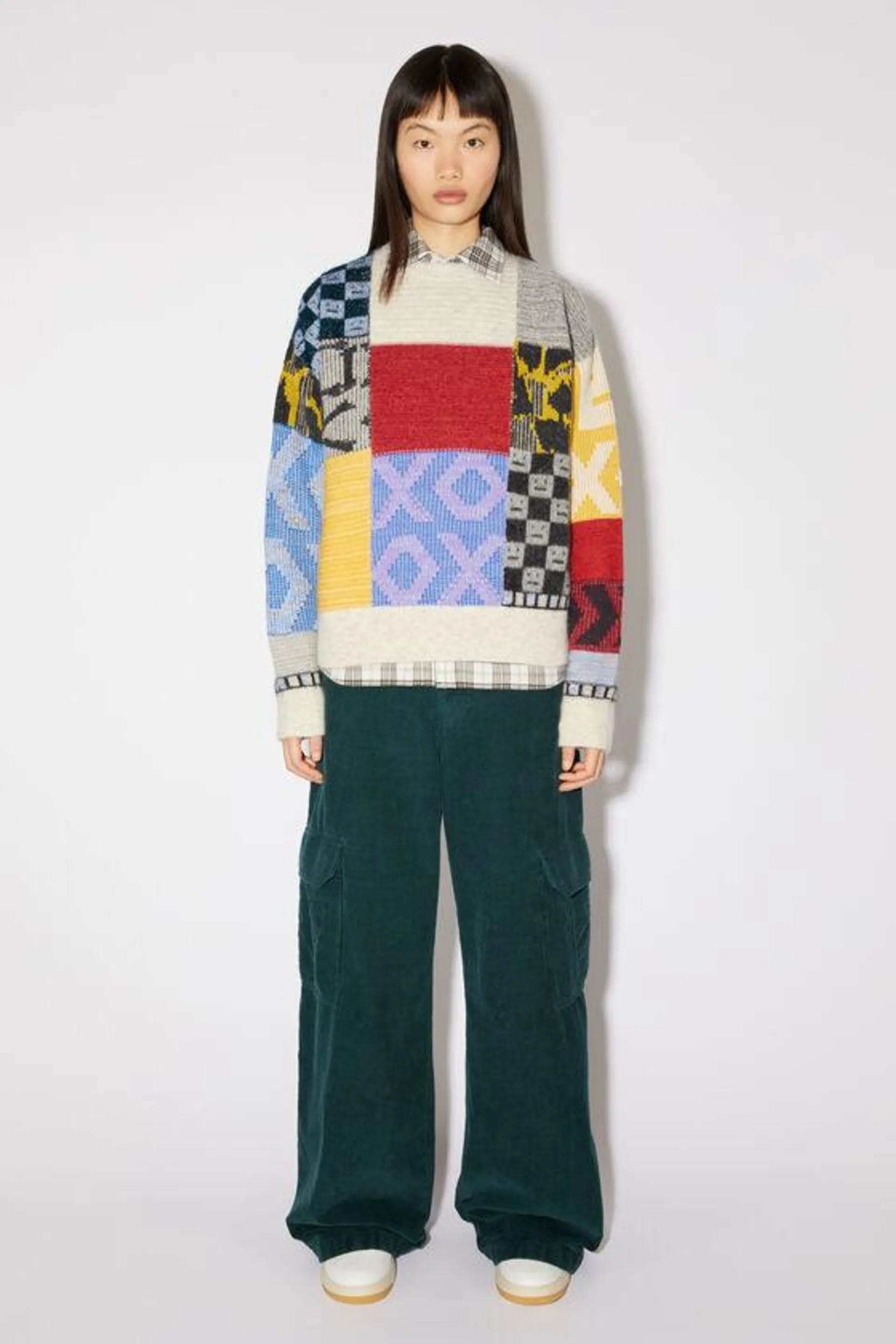 Patchwork crew neck jumper