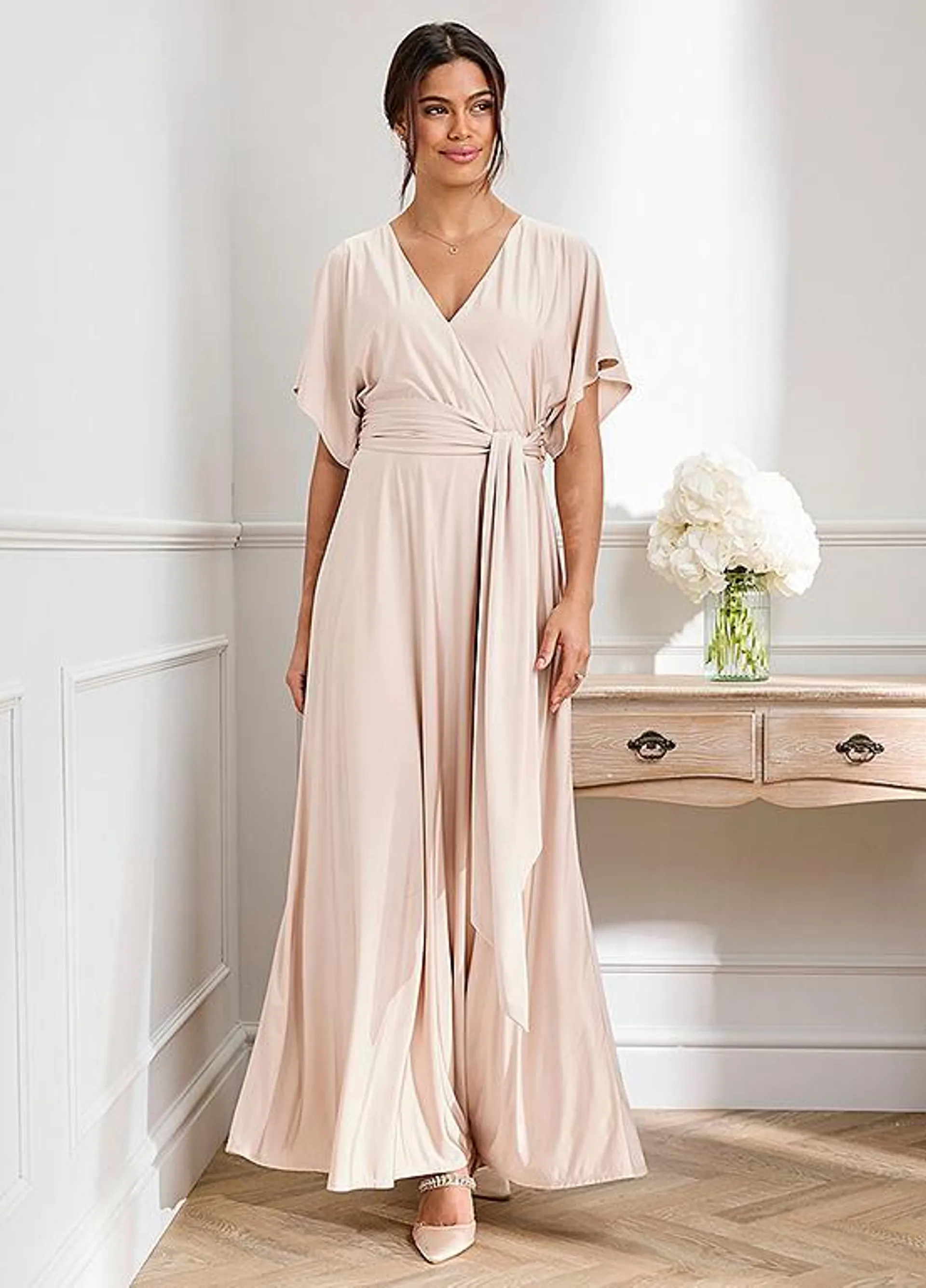 Kaleidoscope Champagne Bridesmaid Jersey Maxi Dress