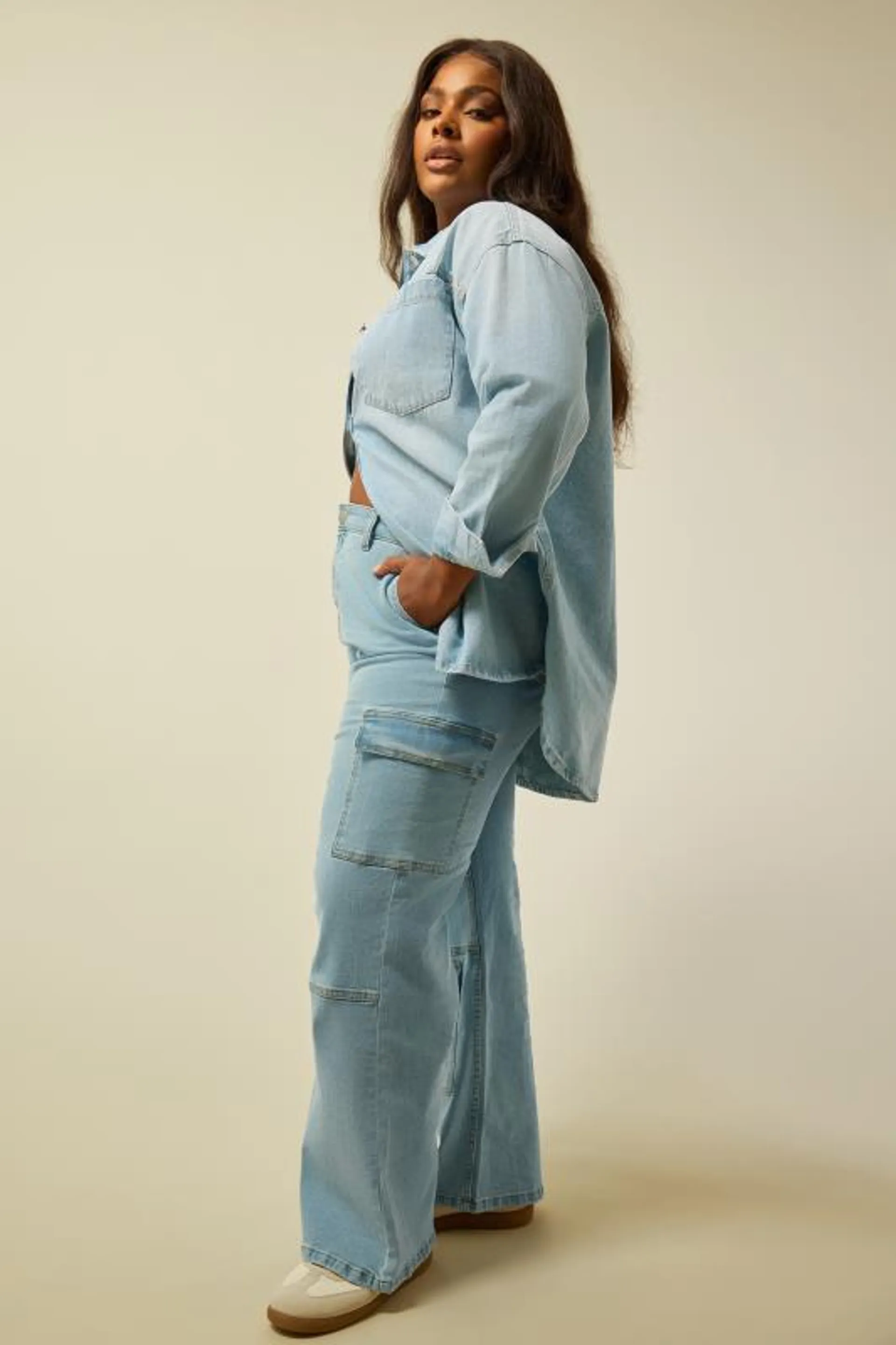 LIMITED COLLECTION Curve Blue Wide Leg Cargo Jeans