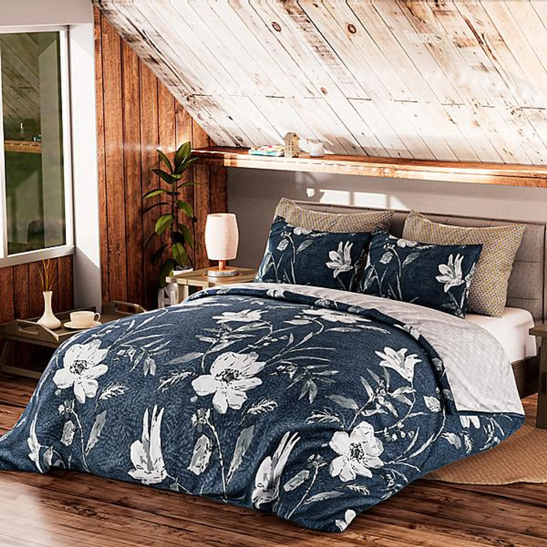 3 Piece Set - Printed Duvet Cover with 2 Pillow Cases - Grey