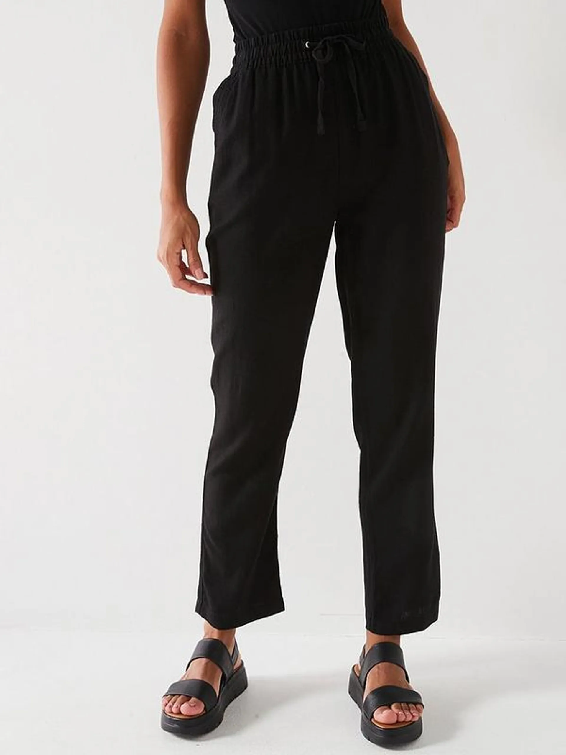 Linen Blend Trousers - Black