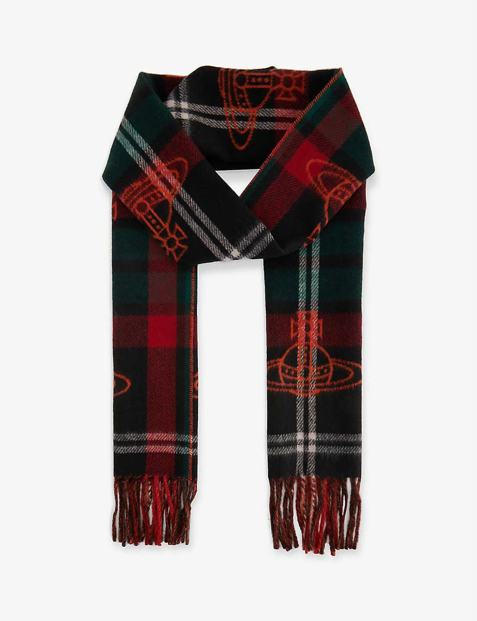VIVIENNE WESTWOOD Tartan-print fringed-trim wool scarf