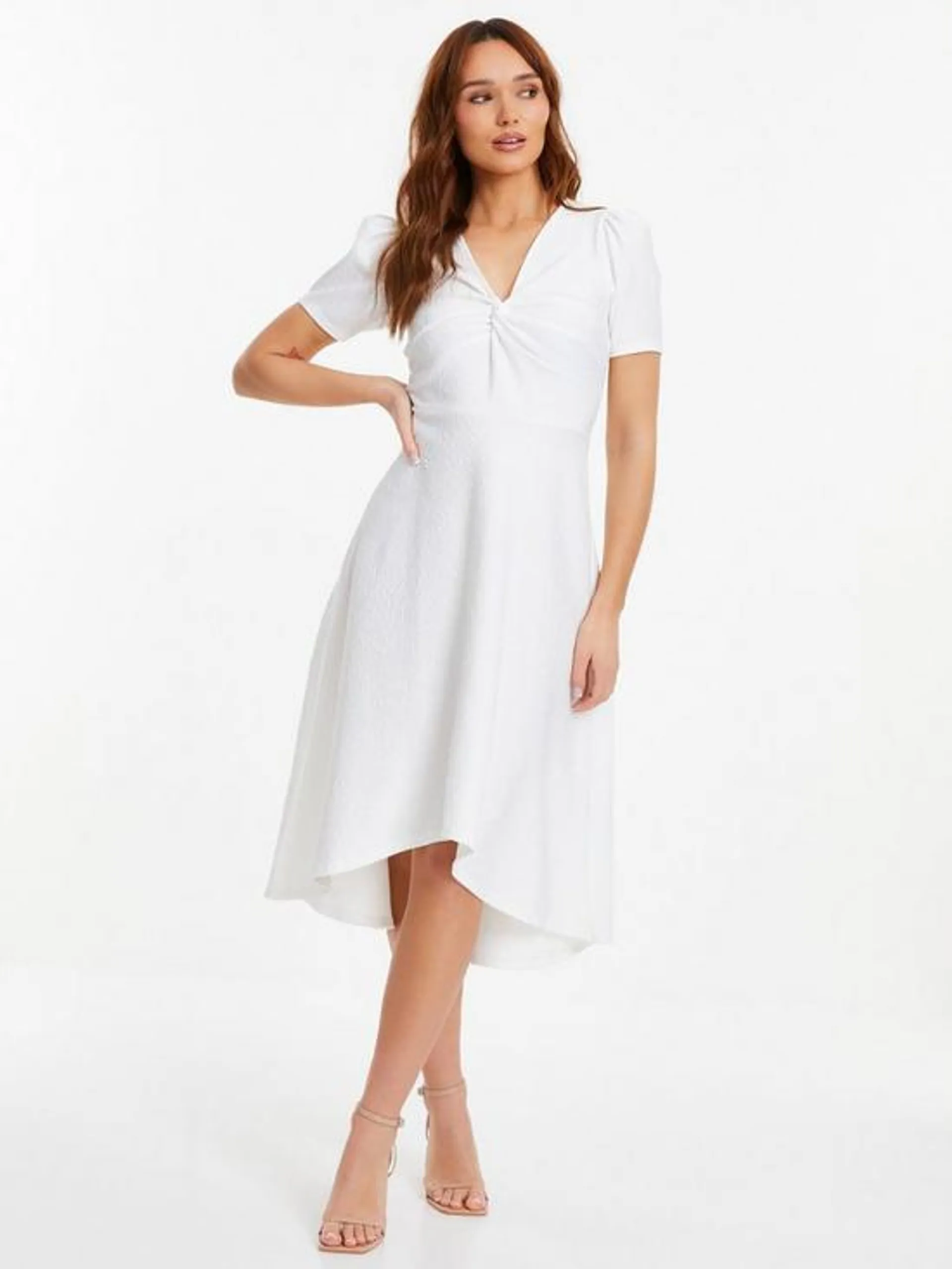 White Dip Hem Midi Dress