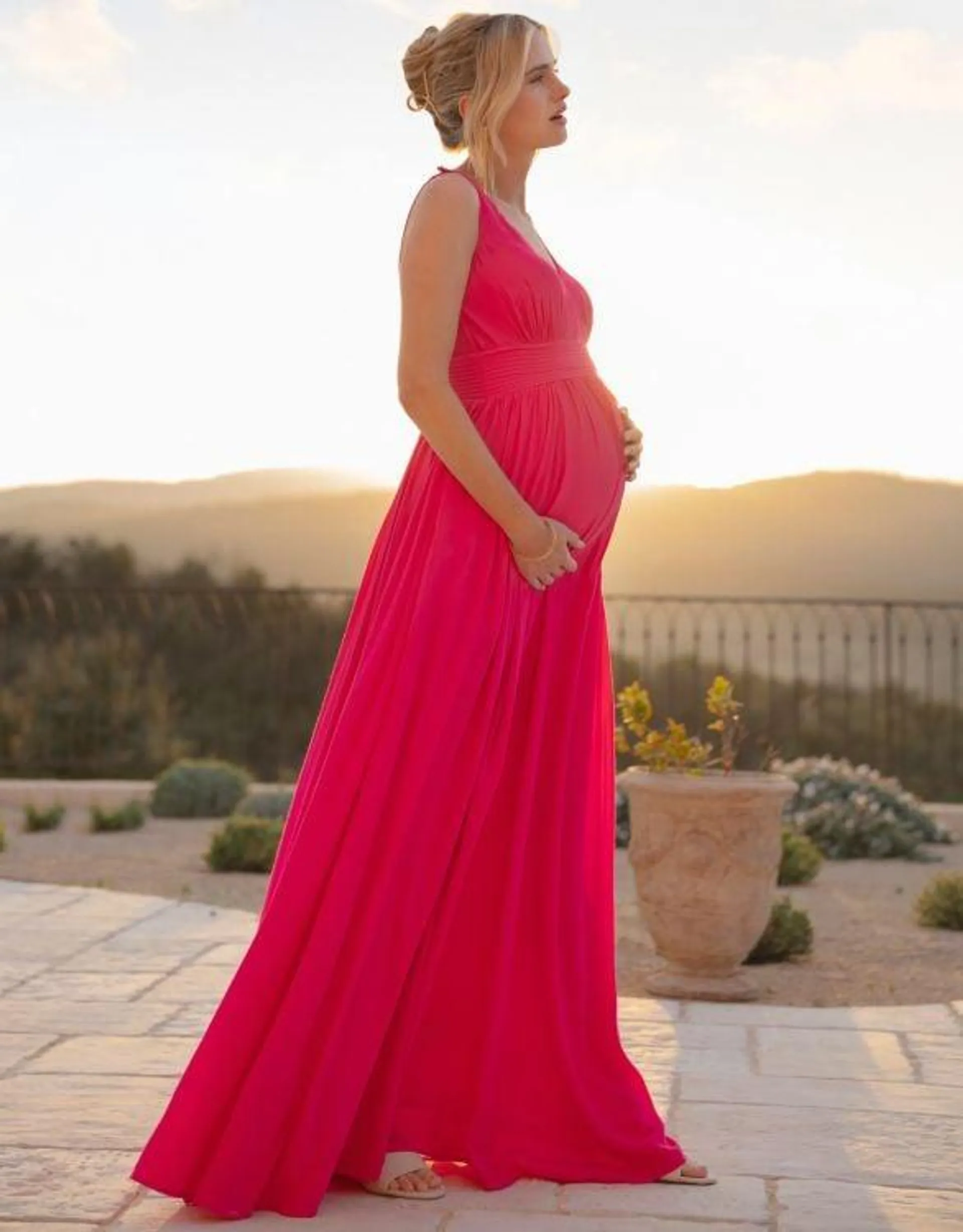 Maxi-Length Maternity-To-Nursing Dress With Pleat Details