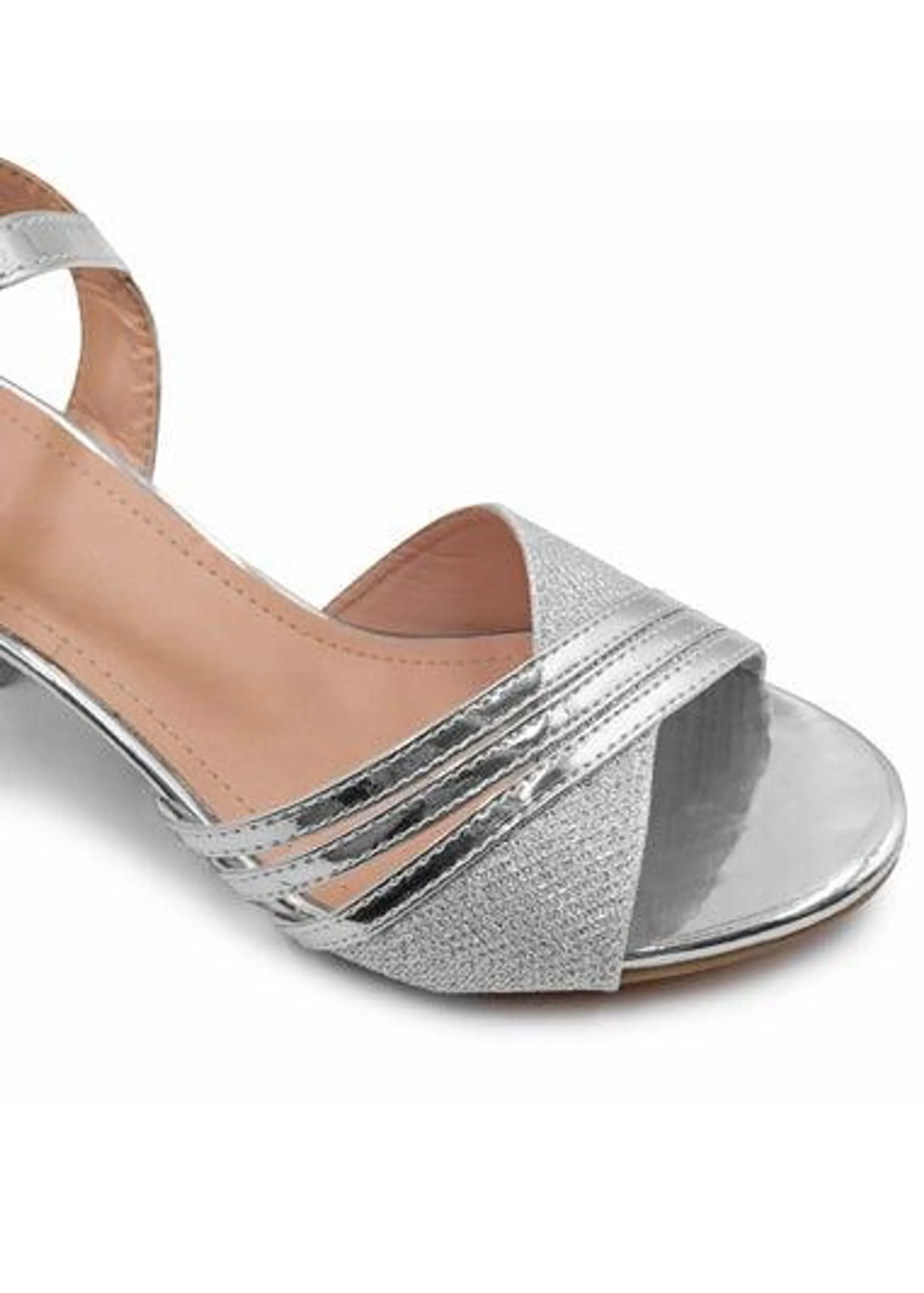 Where's That From Stormi Low Heel Sandals In Silver Glitter - Size 7