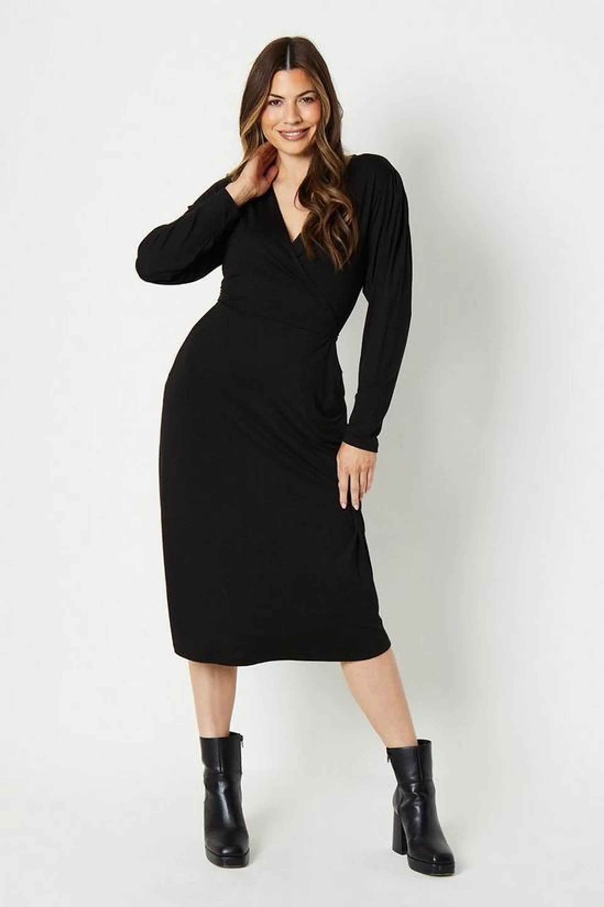 Long Sleeve Jersey Wrap Dress