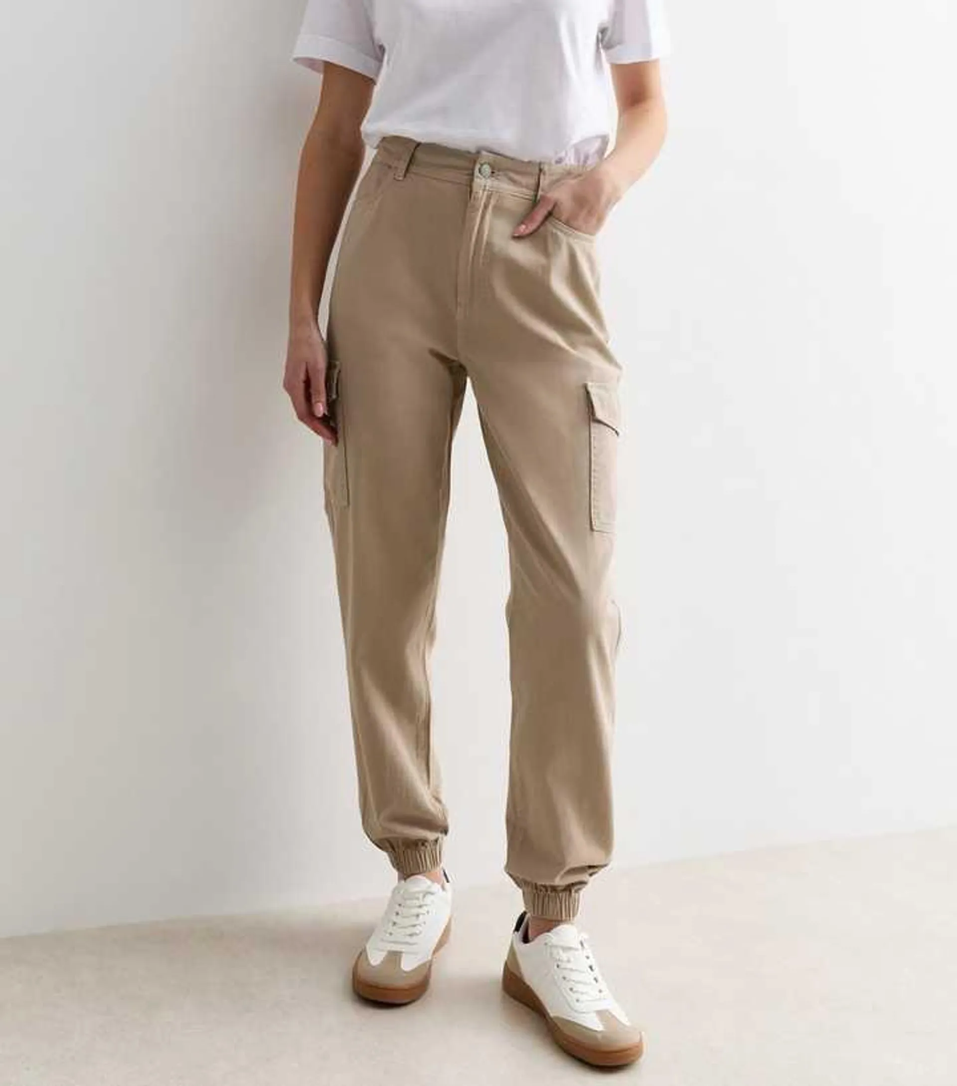 Stone Denim Cuffed Cargo Trousers