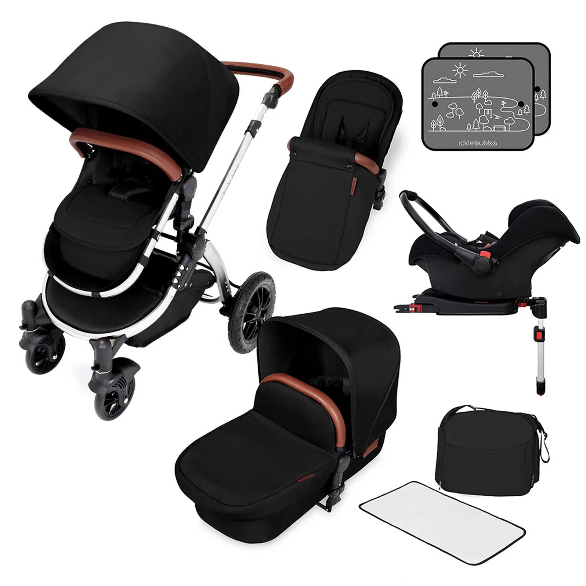 Ickle Bubba Stomp V4 Galaxy Travel System with ISOFIX Base Chrome/Midnight