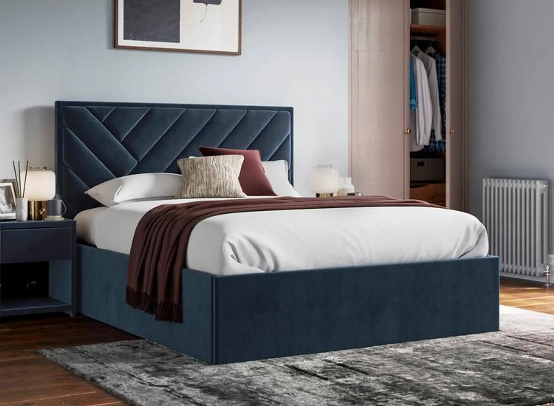 House Beautiful Jay Velvet-Finish Ottoman Bed Frame