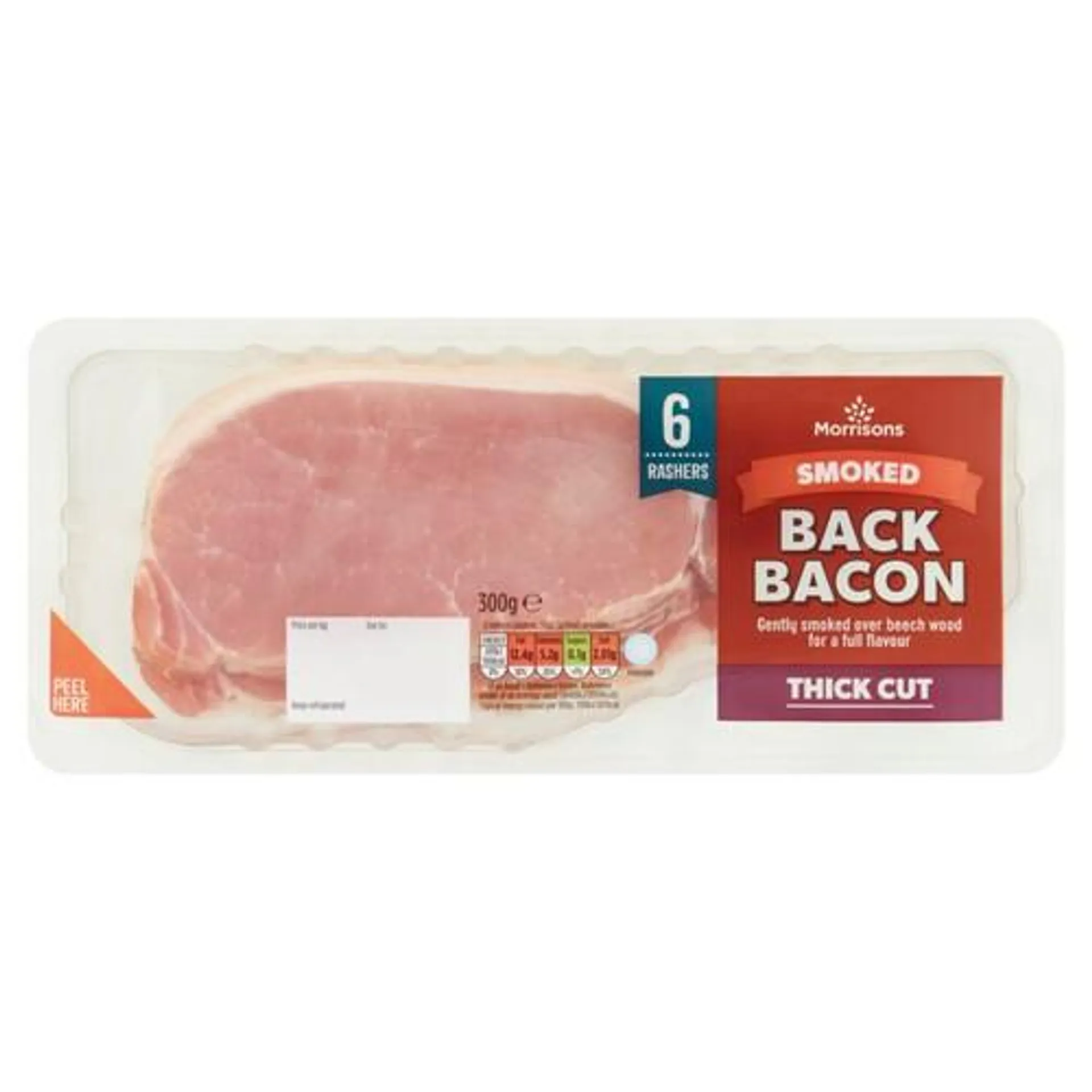 Morrisons Smoked Extra Thick Rindless Back Bacon Rashers 6 Pack