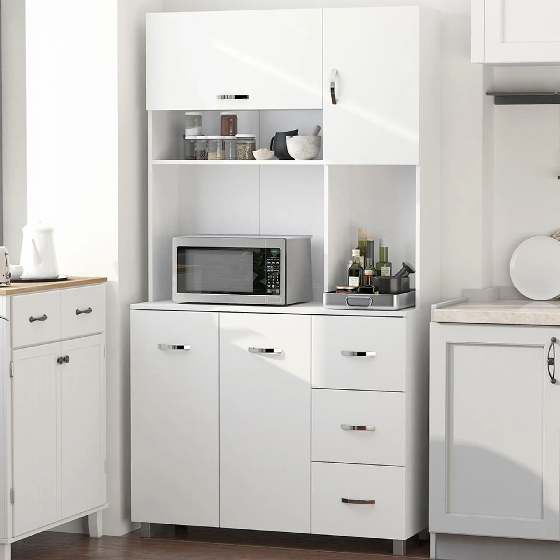 Portland 4 door 3 Drawer White Kitchen Storage Cabinet