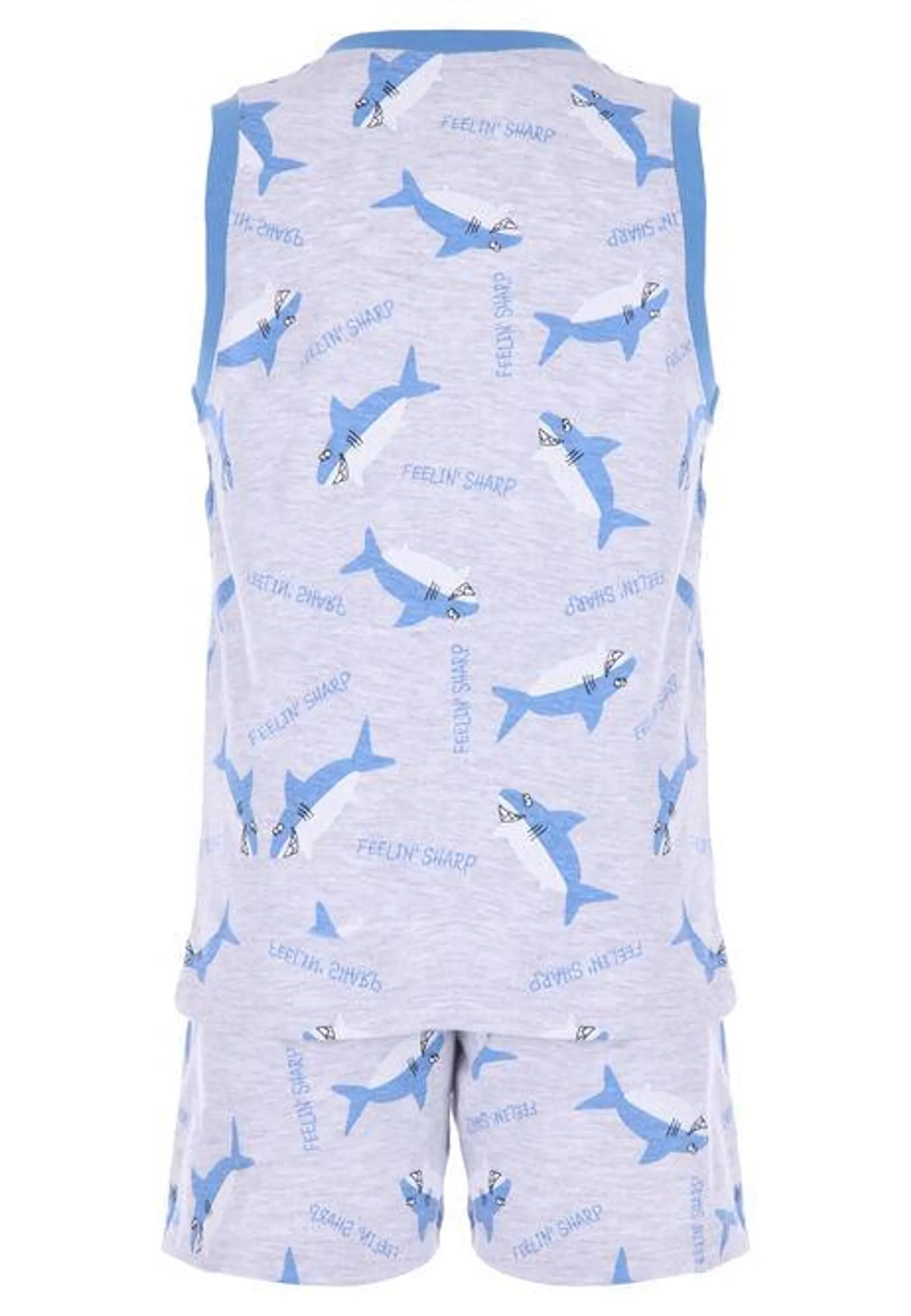 Younger Boys Grey Shark Top & Shorts Pyjama Set