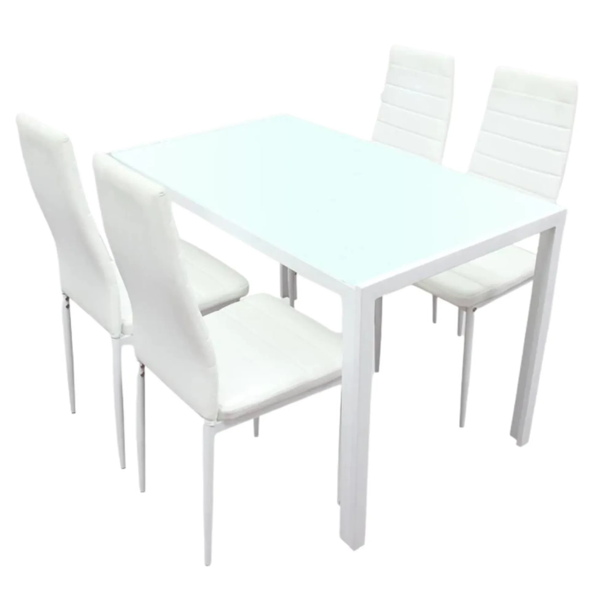 Lewis's 5 Piece Berlin Glass Dining Table & White Faux Leather Chairs Set Kitchen