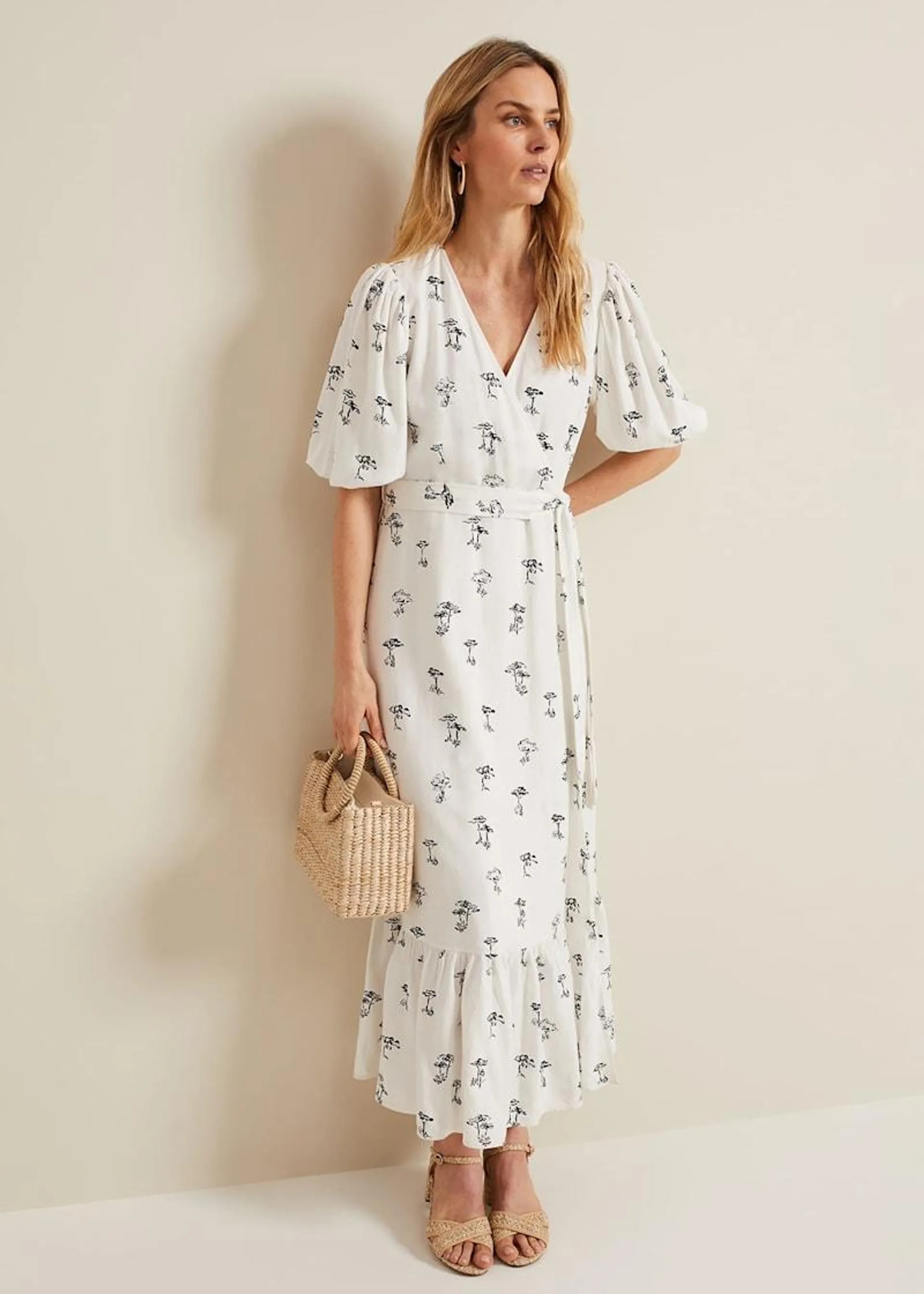 Nelly Linen Wrap Midi Dress