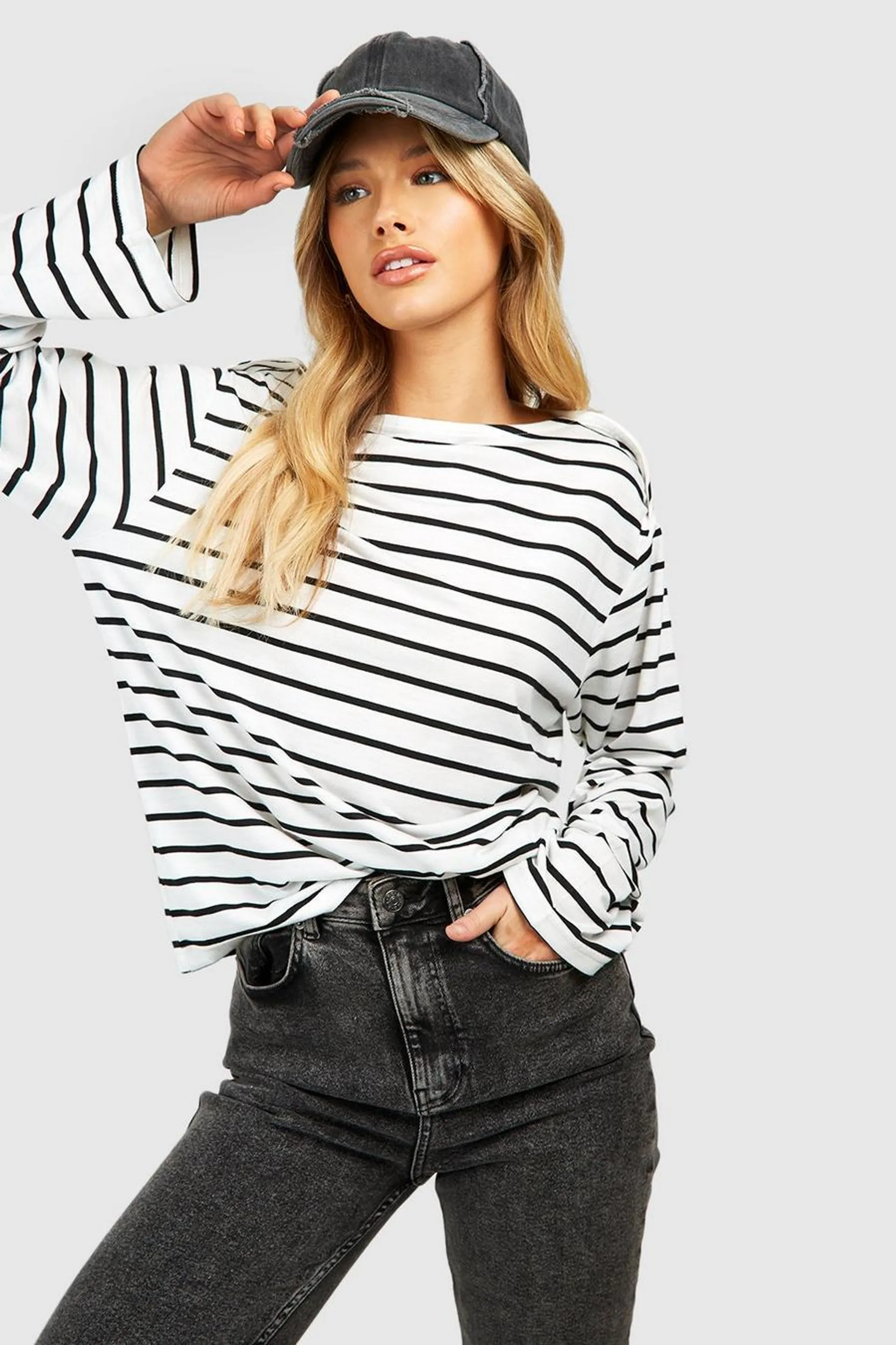 Wide Stripe Slash Neck Top