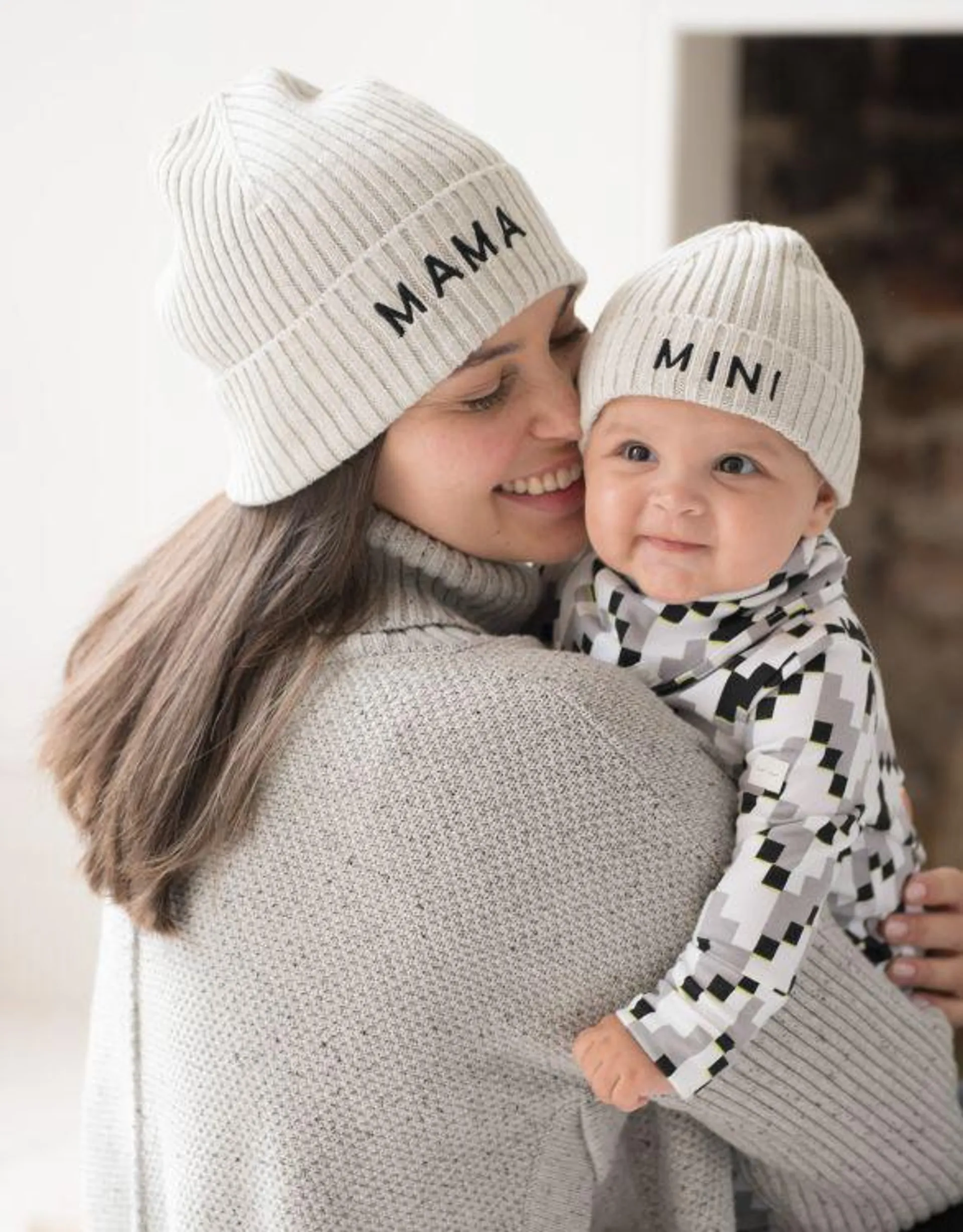 Grey Cotton Mama & Mini Knitted Beanies