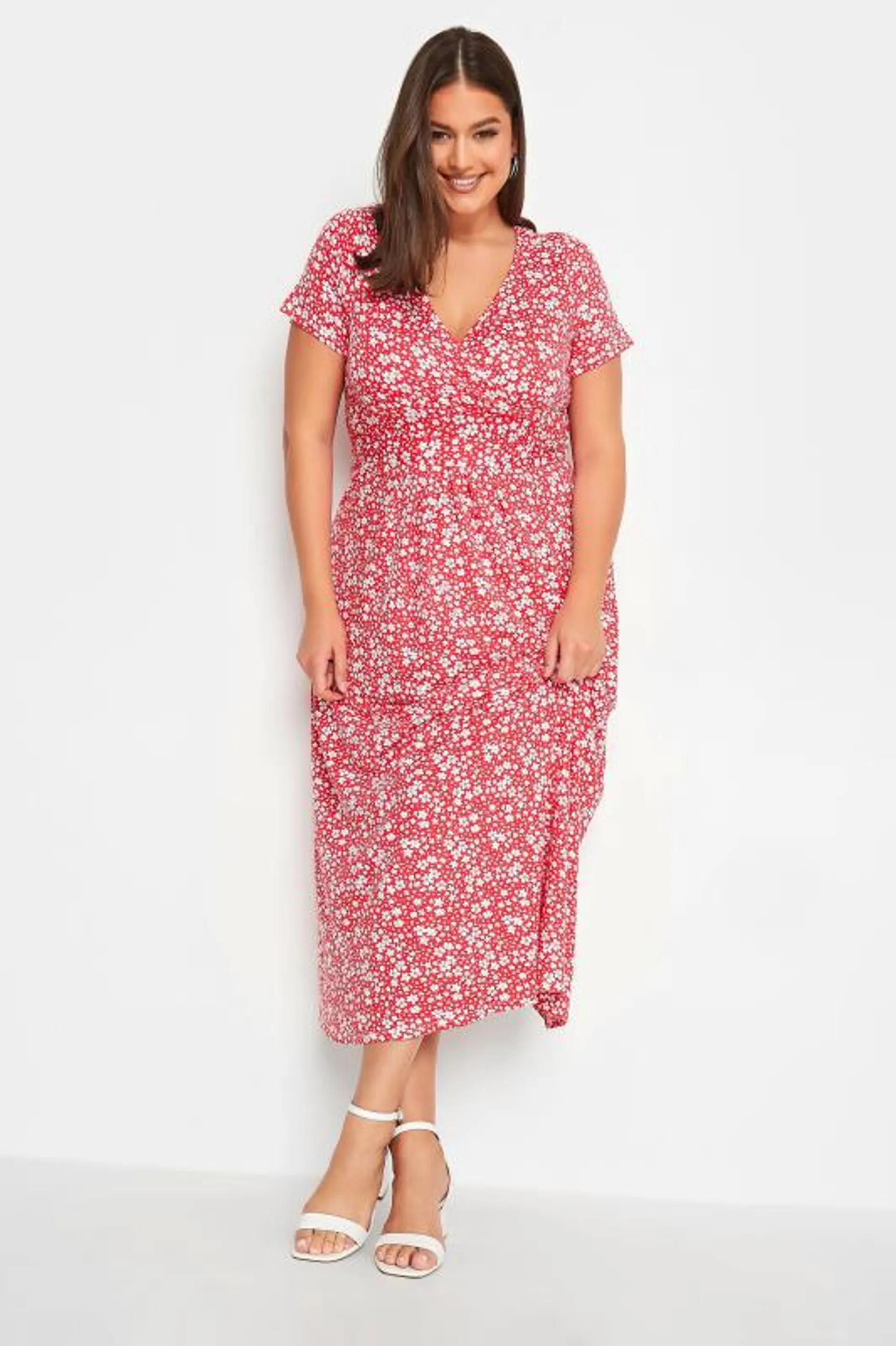 YOURS Curve Red Ditsy Print Midaxi Dress