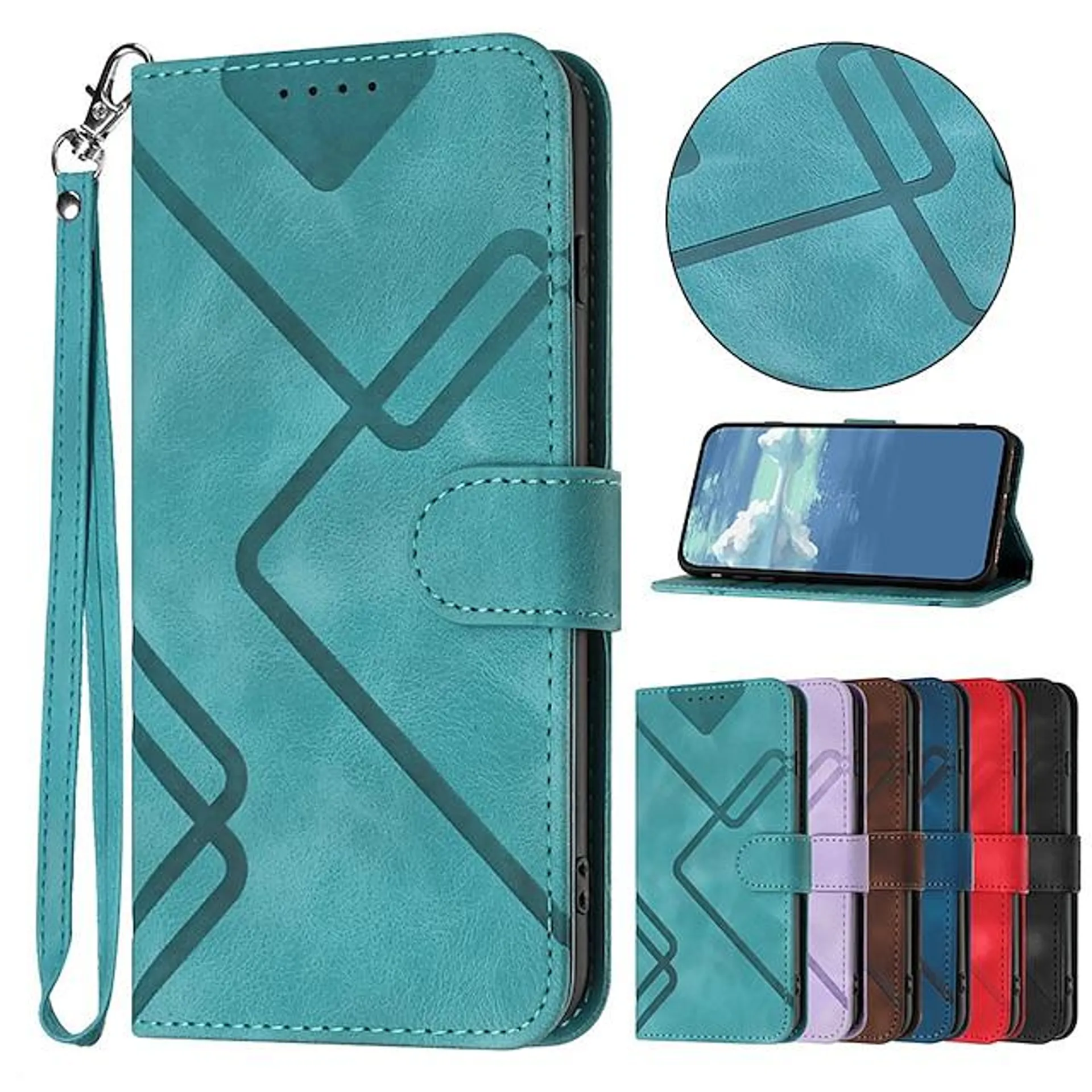 Phone Case For Apple Wallet Case iPhone 14 Pro Max Plus 13 12 11 X XR XS 8 7 with Wrist Strap With Card Holder Magnetic Flip Solid Colored Geometric Pattern TPU PU Leather