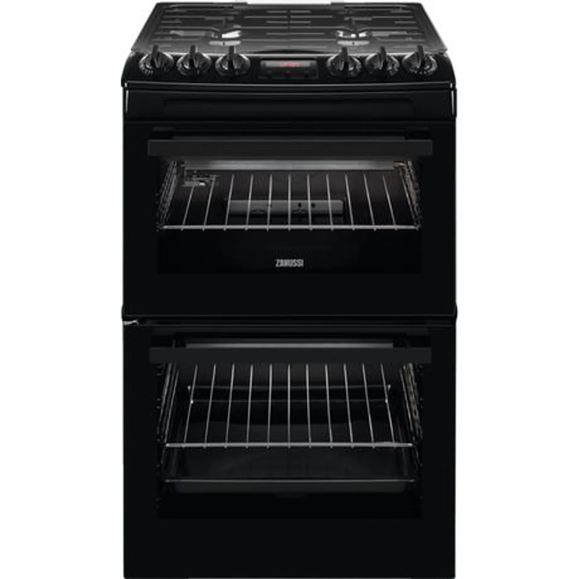 Zanussi ZCG43250BA 55cm Double Oven Gas Cooker with Gas Hob - Black
