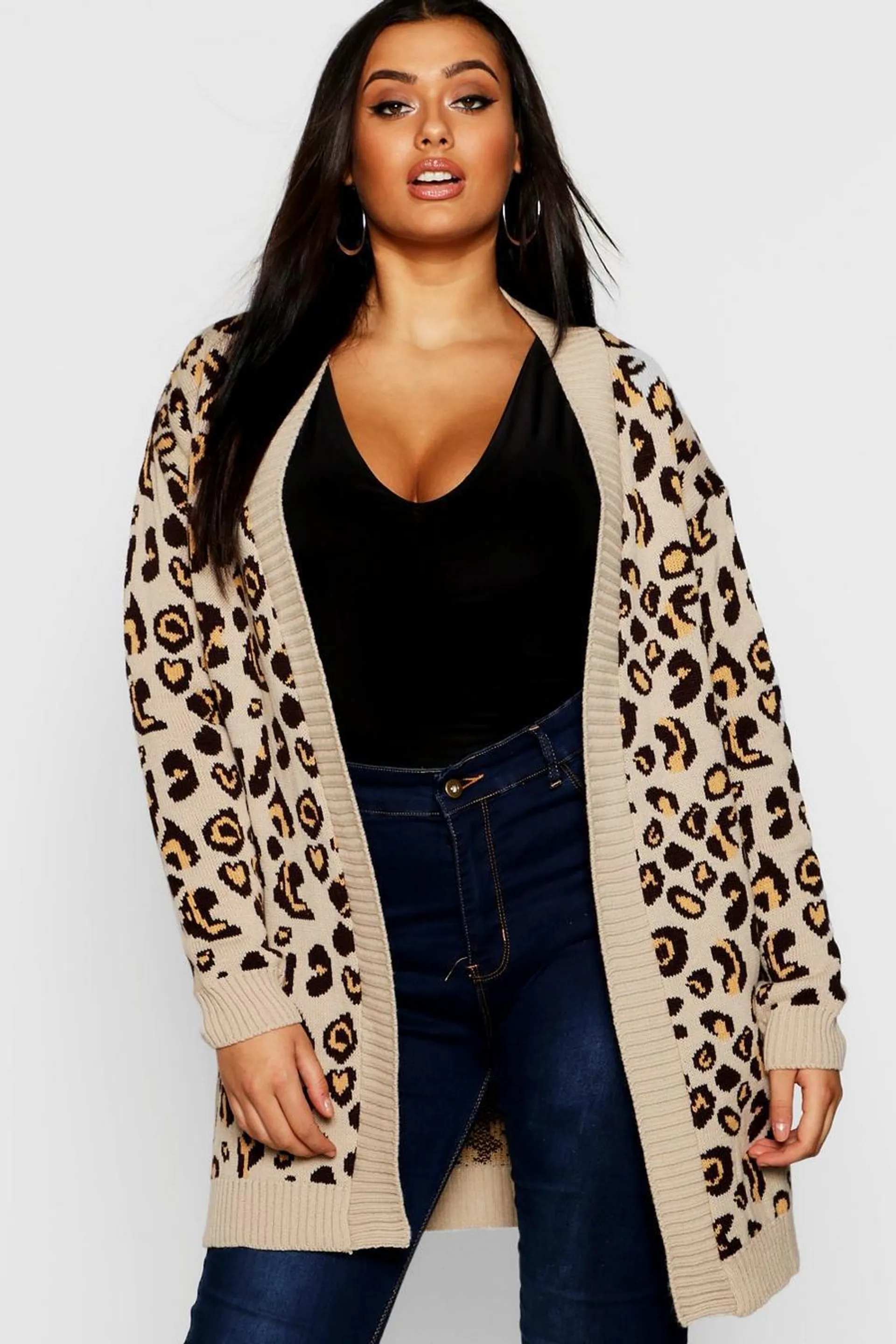 Plus Leopard Knitted Oversized Cardigan