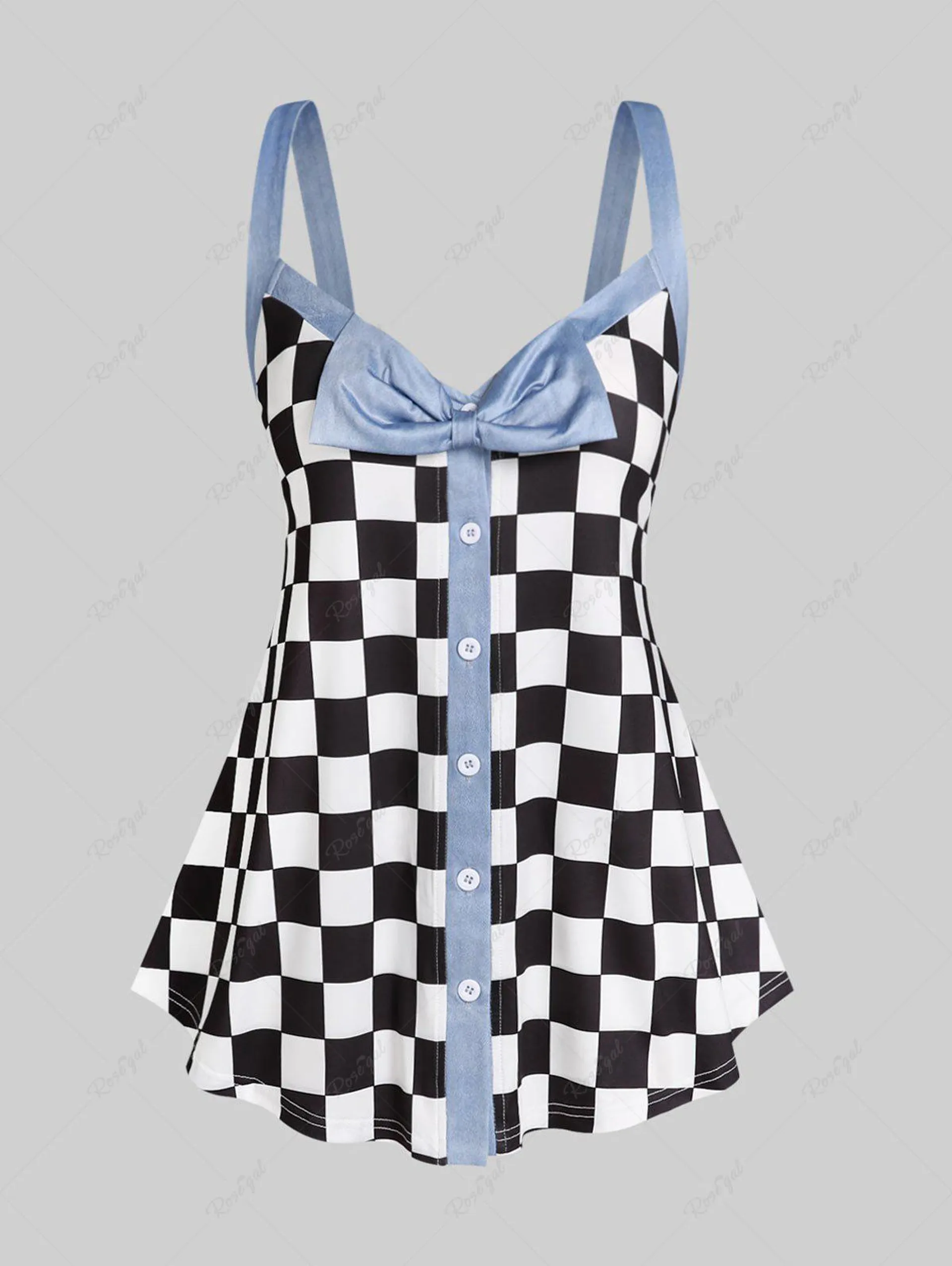 Plus Size & Curve Bowknot Checkerboard Tank Top - 1x | Us 14-16