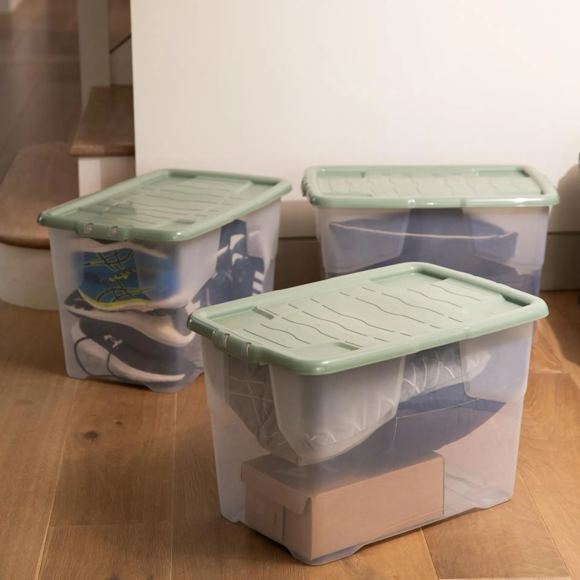 Strata Set of 3 Curve Boxes and Green Lids - 65L