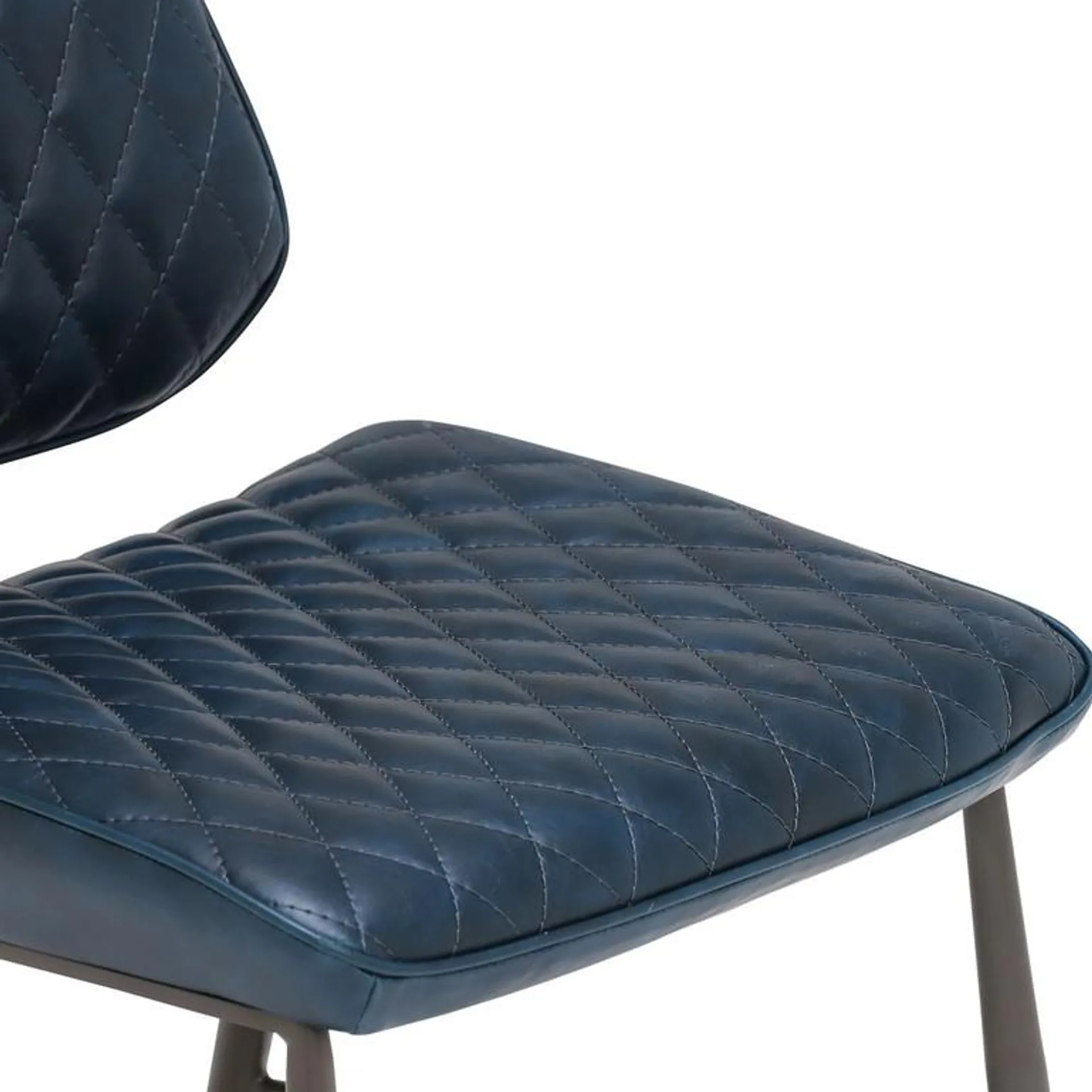 Blue Faux Leather Quilted Dining Chair