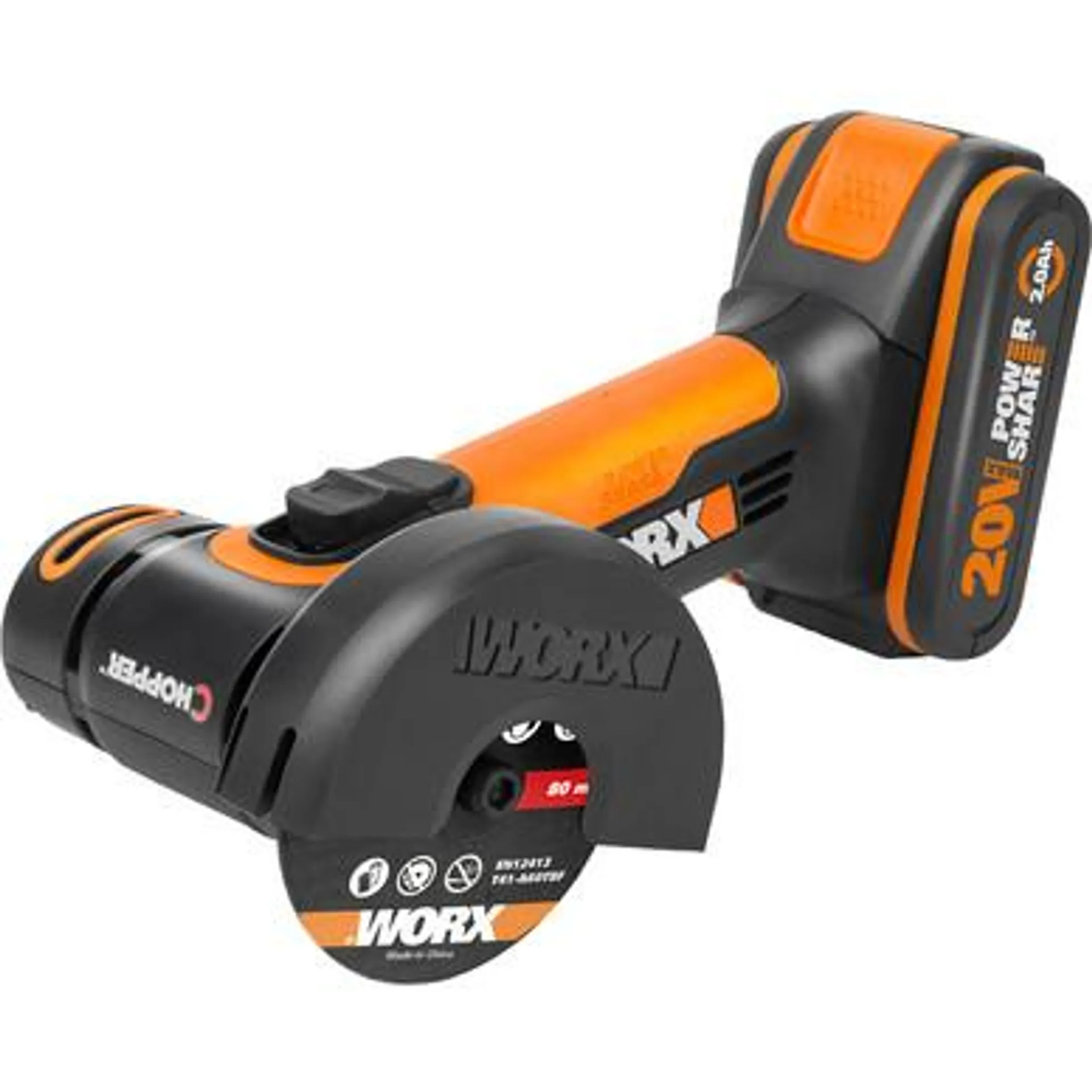 Worx 20V 76mm Cordless Mini Angle Grinder & Cutter 1 x 2.0Ah