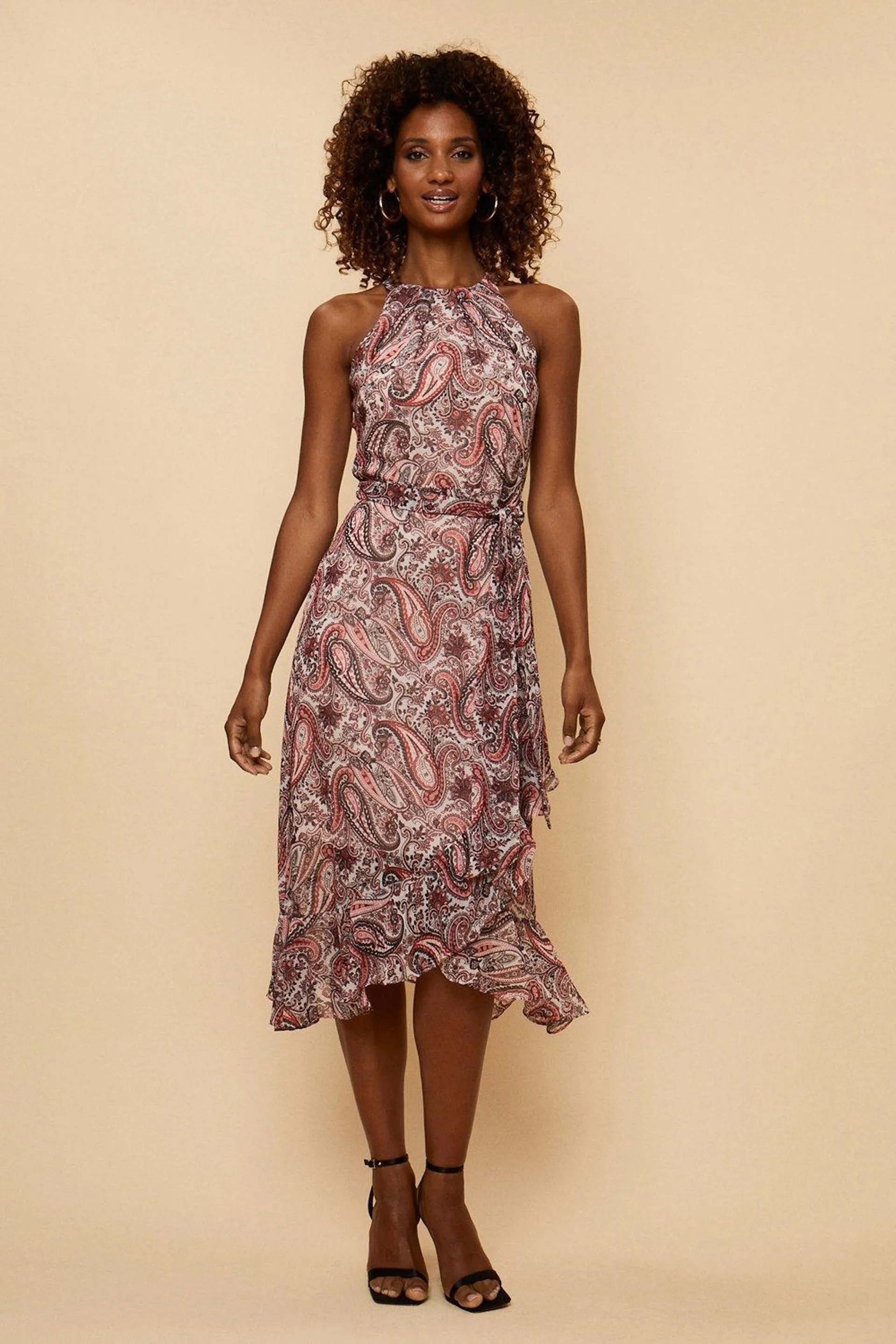 Pink Paisley Layered Fit & Flare Dress