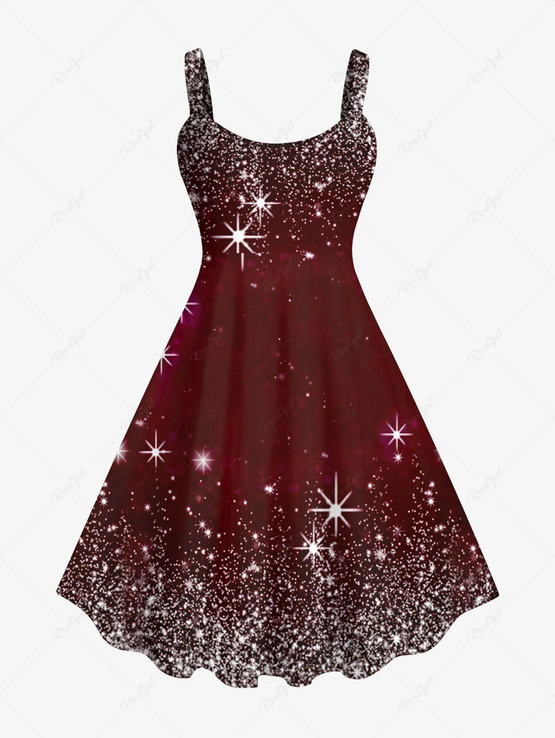 Plus Size Christmas Star Glitter Sparkling Sequin 3D Print Tank Party Dress - 2x