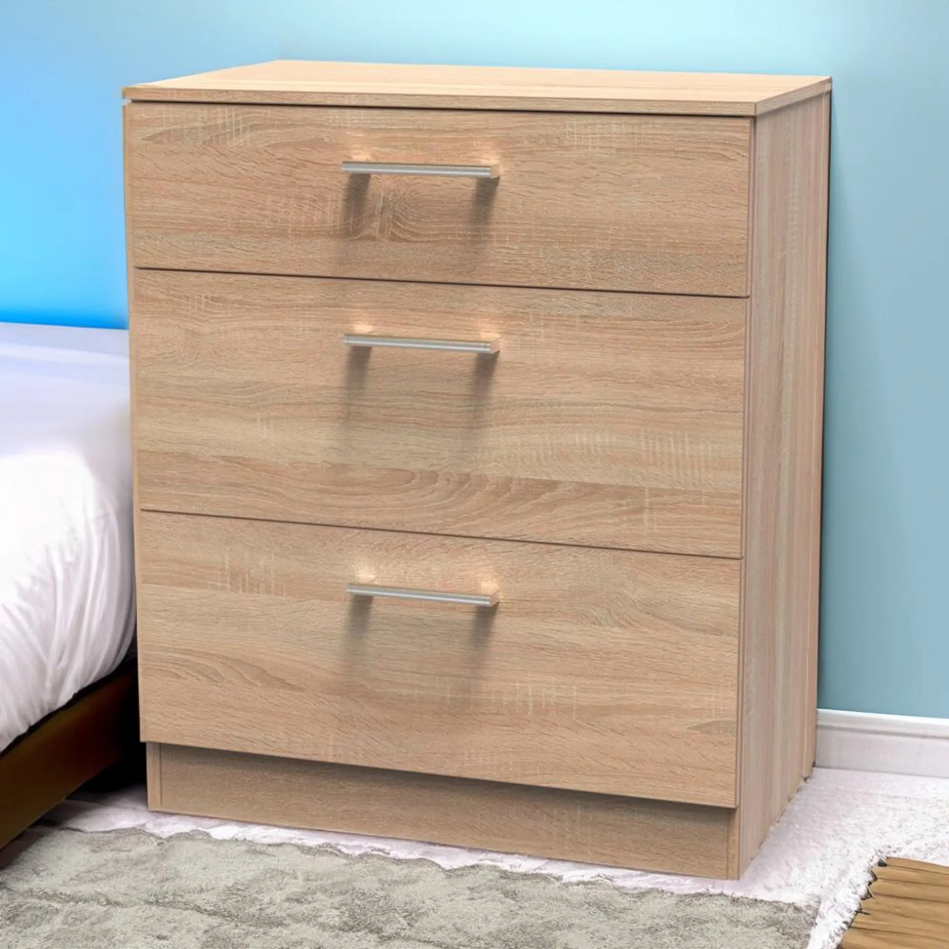 Crowndale Devon 3 Drawer Bardolino Oak Deep Chest of Drawers